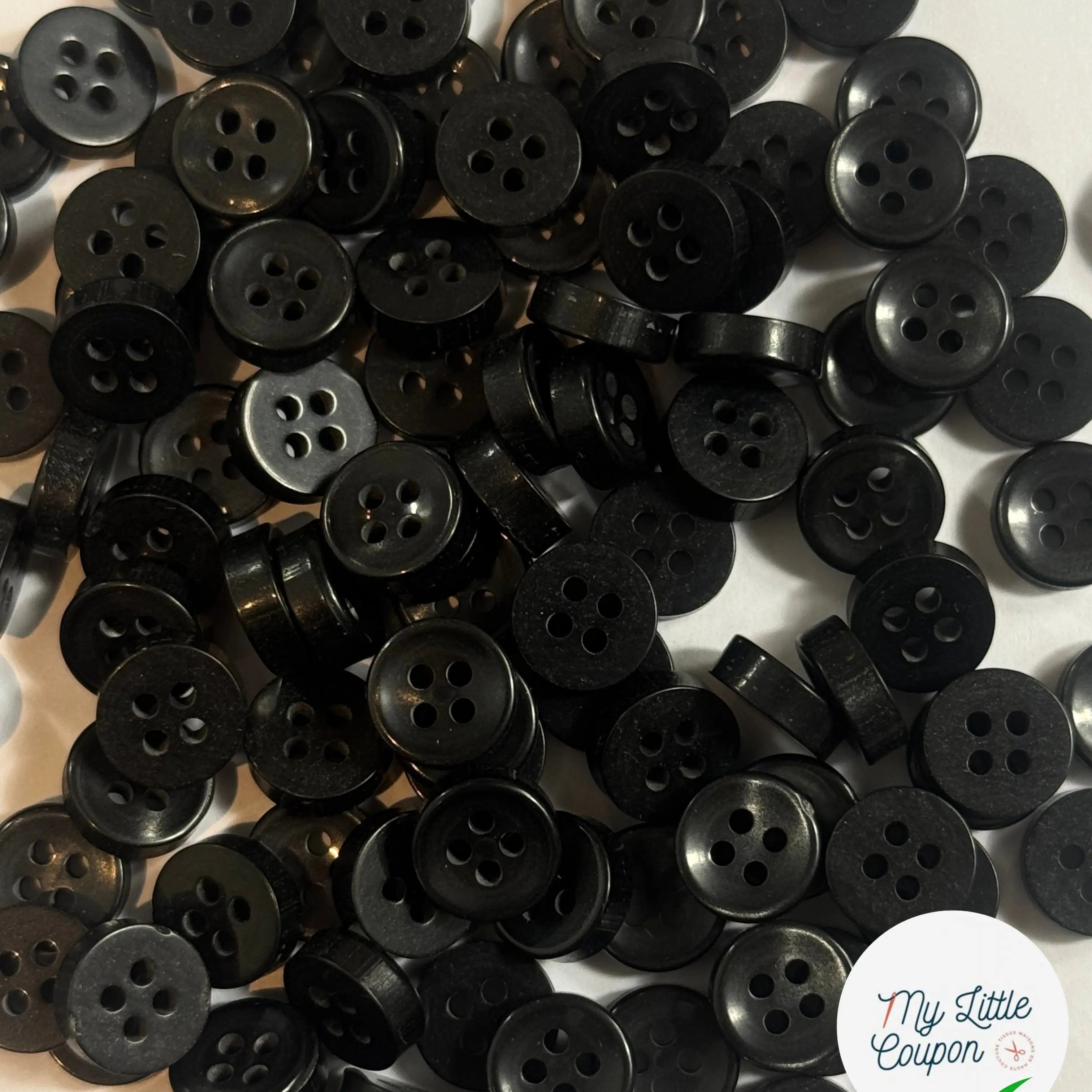 LOT DE 10 BOUTONS NOIR A 4 TROUS 9MM - My Little Coupon