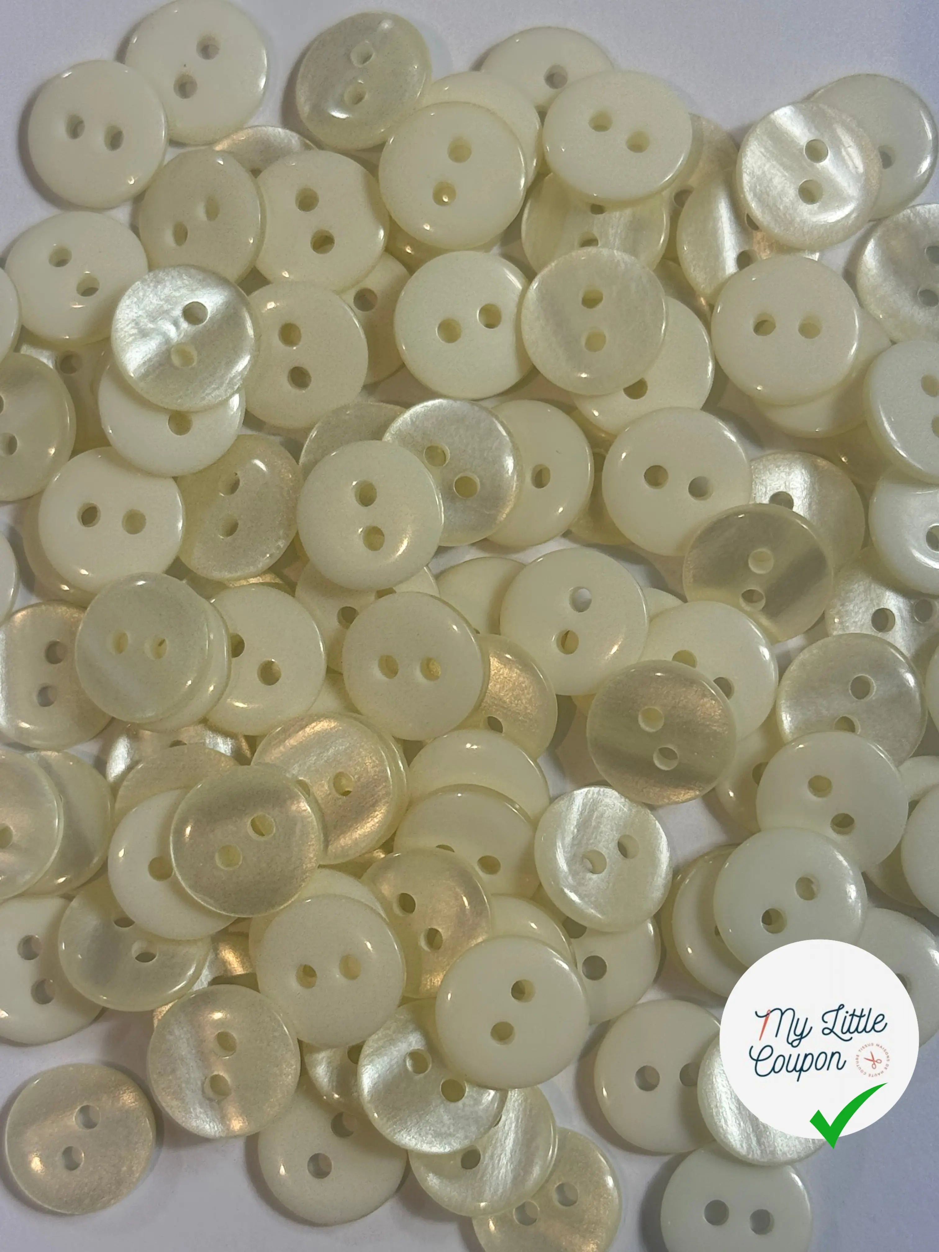 LOT DE 5 BOUTONS A 2 TROUS BLANC NACRE 11MM - My Little Coupon