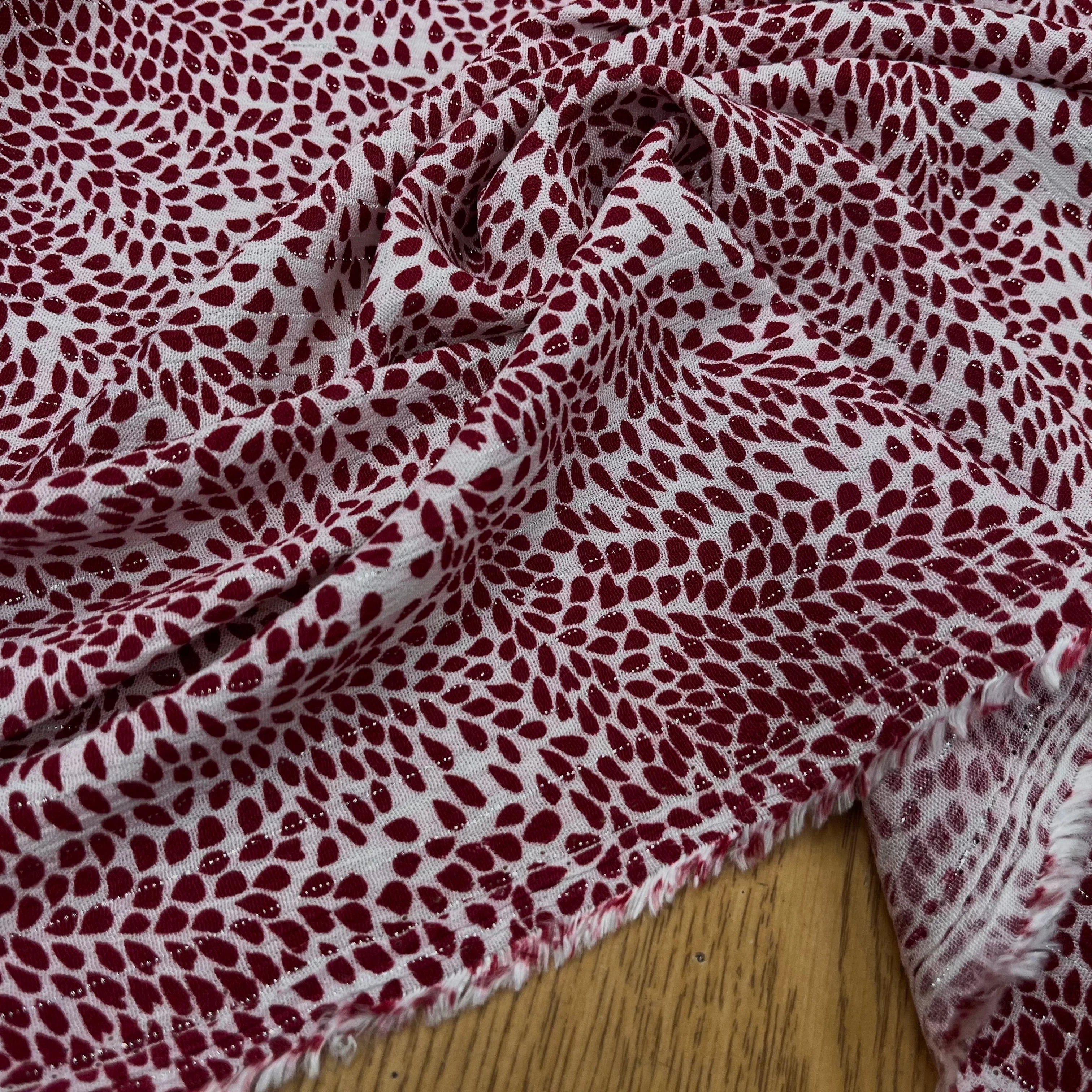 LUREX YORYU FOND BLANC FEUILLE ROUGE - My Little Coupon