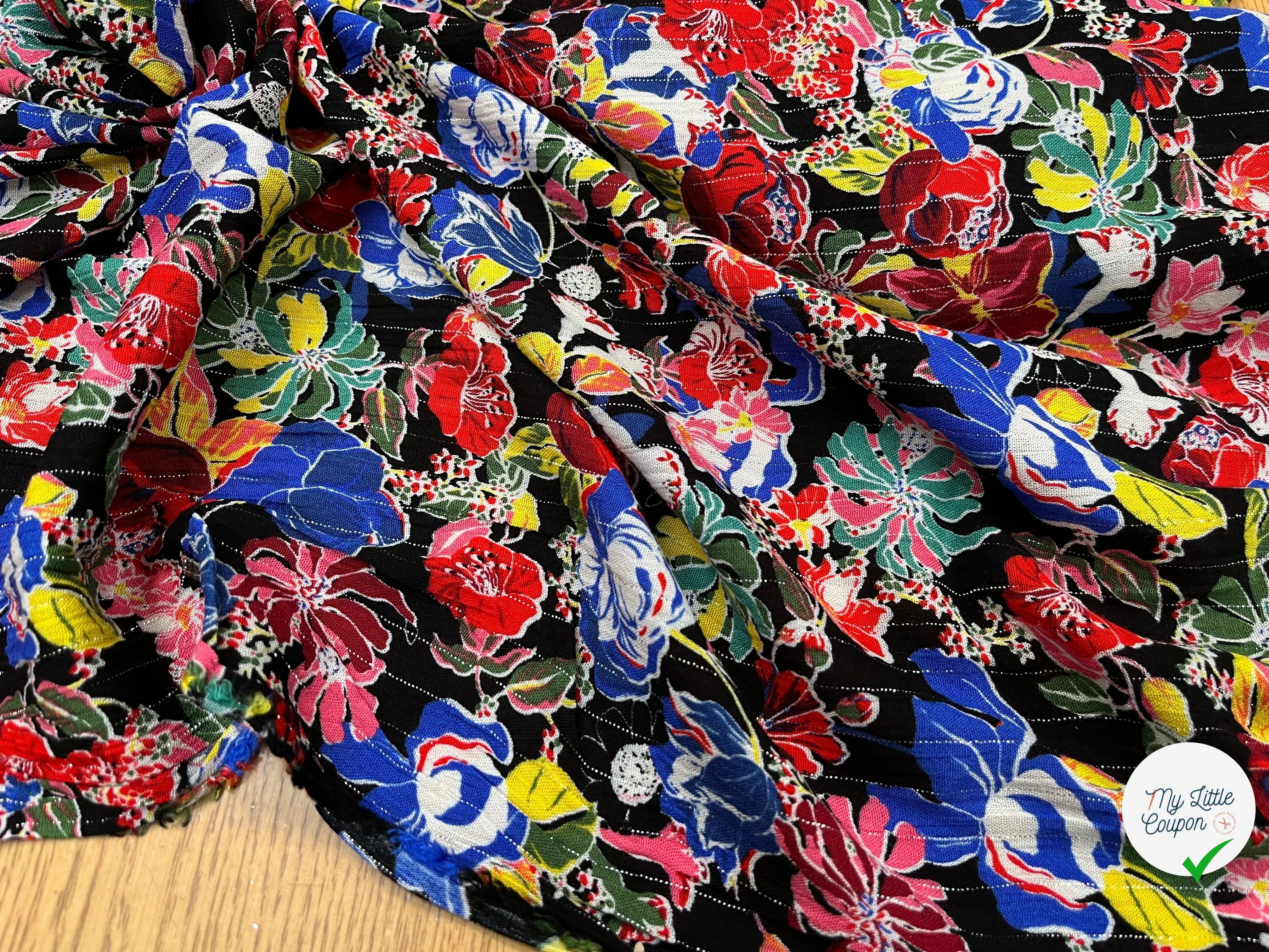 LUREX YORYU FOND NOIR FLEURS MULTICOLOR - My Little Coupon
