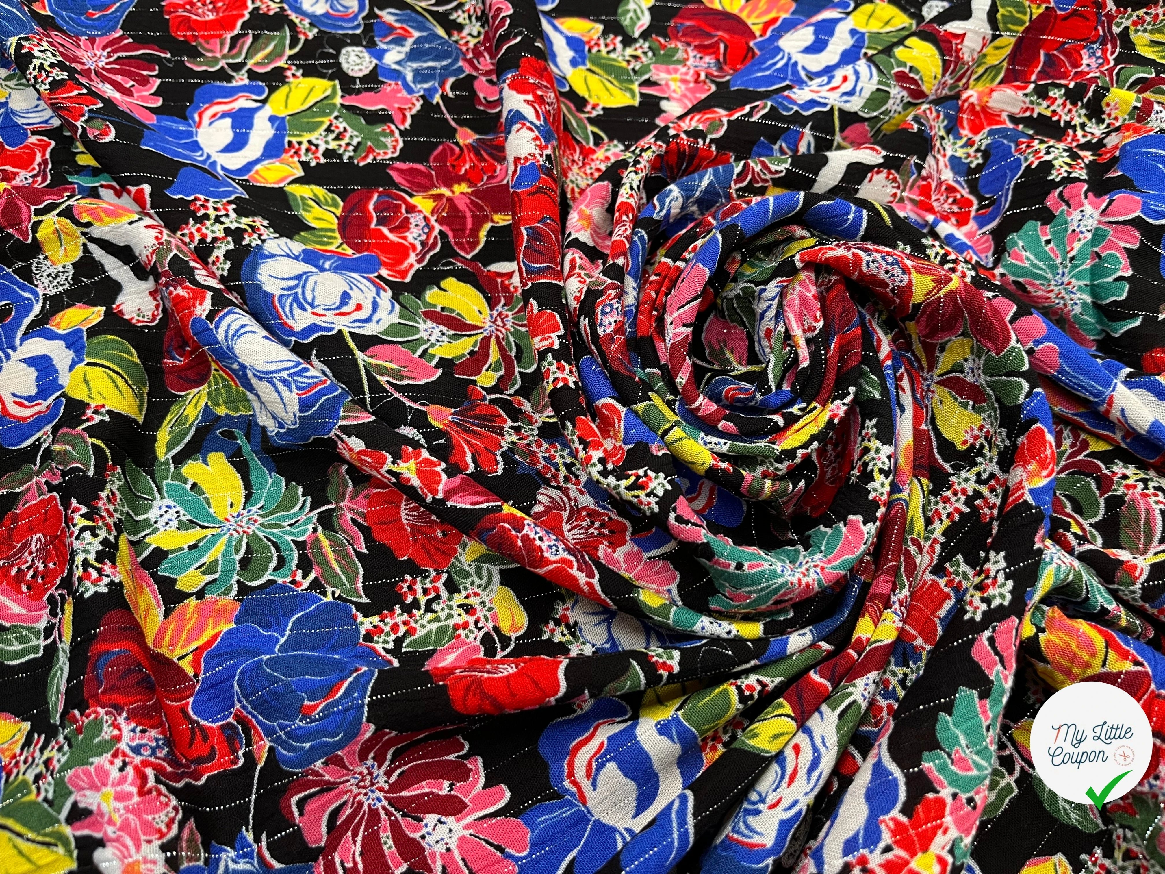 LUREX YORYU FOND NOIR FLEURS MULTICOLOR - My Little Coupon