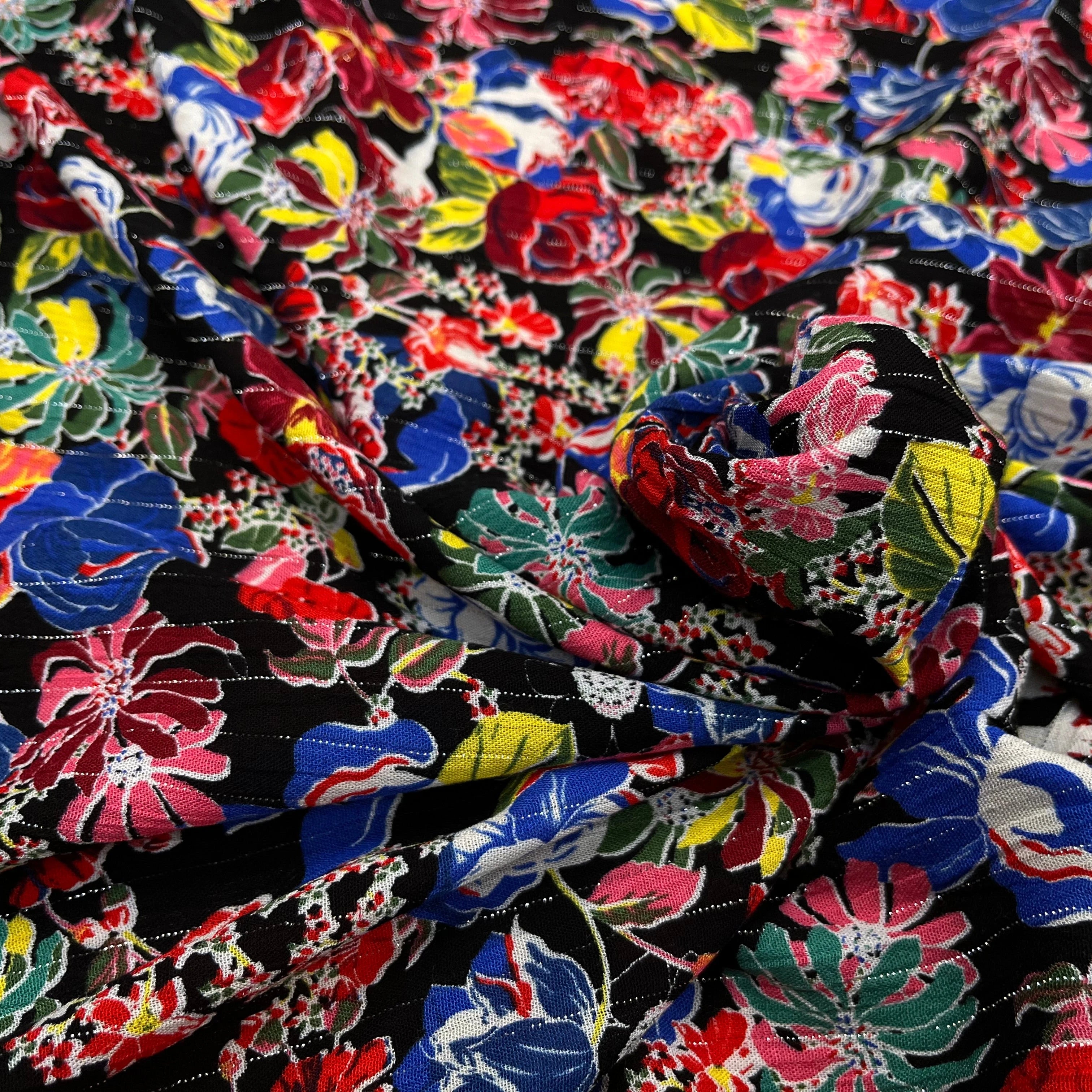 LUREX YORYU FOND NOIR FLEURS MULTICOLOR - My Little Coupon