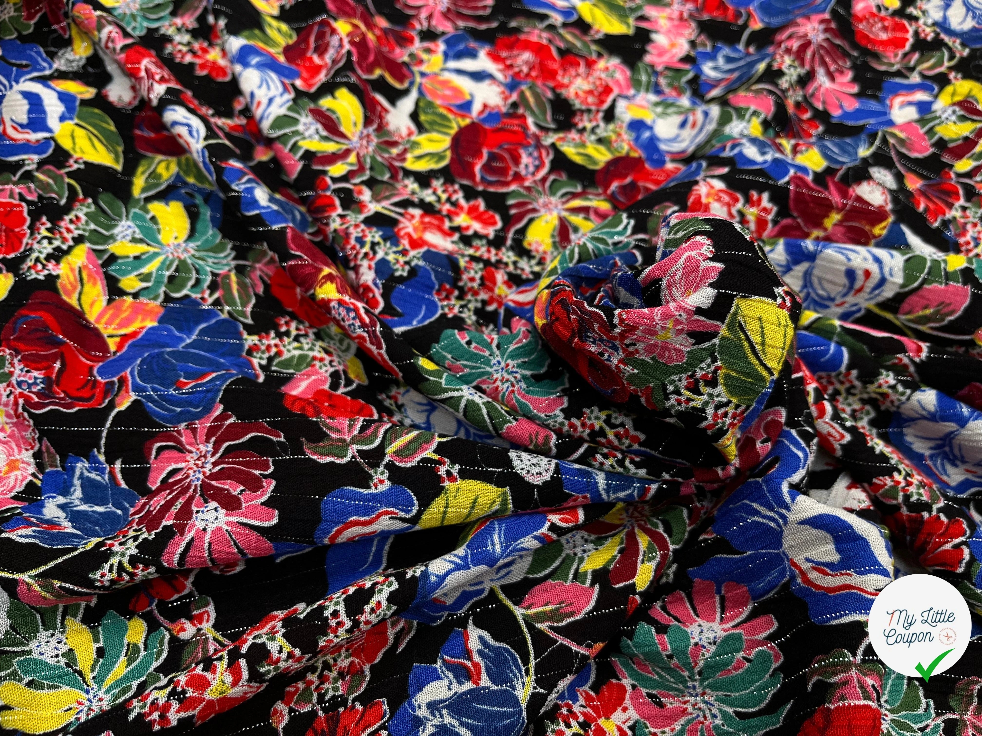 LUREX YORYU FOND NOIR FLEURS MULTICOLOR - My Little Coupon