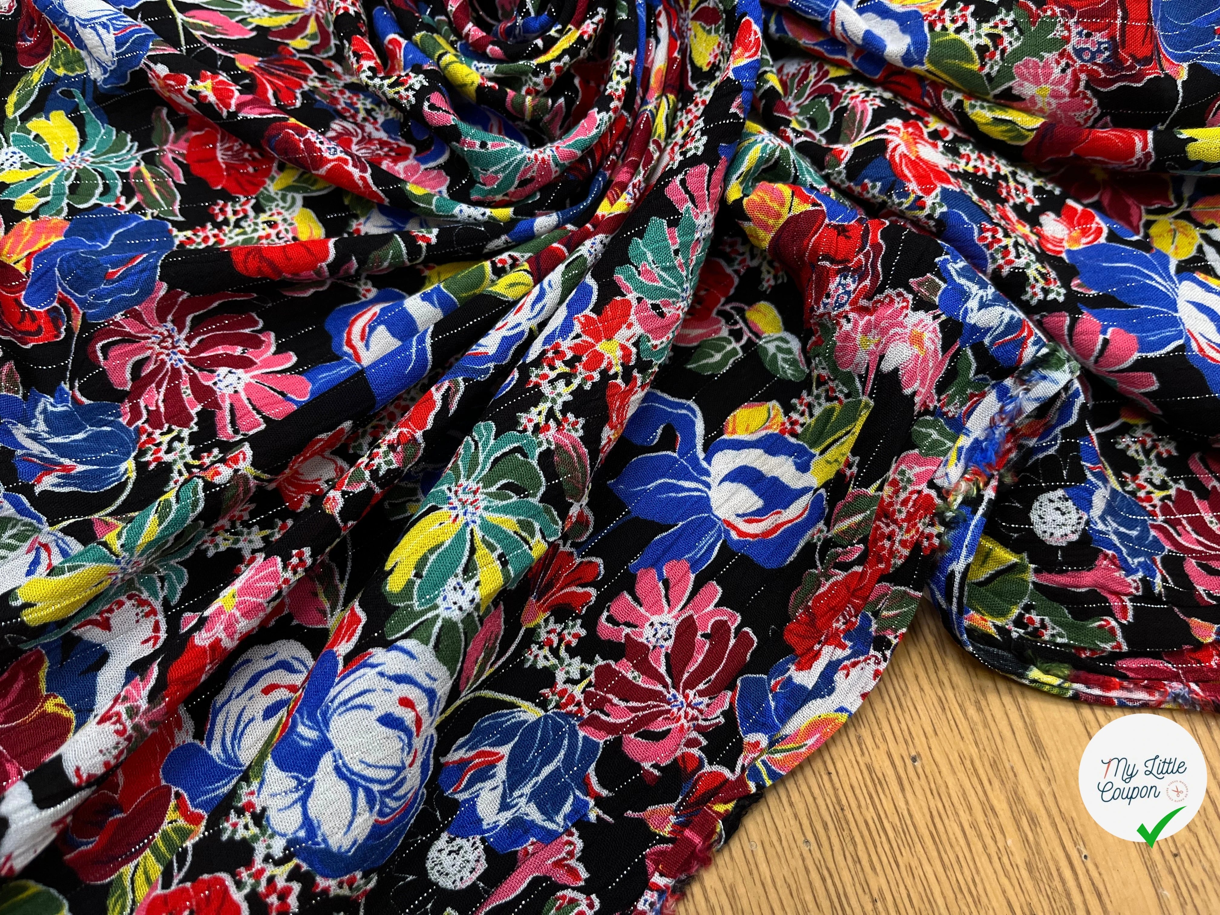 LUREX YORYU FOND NOIR FLEURS MULTICOLOR - My Little Coupon