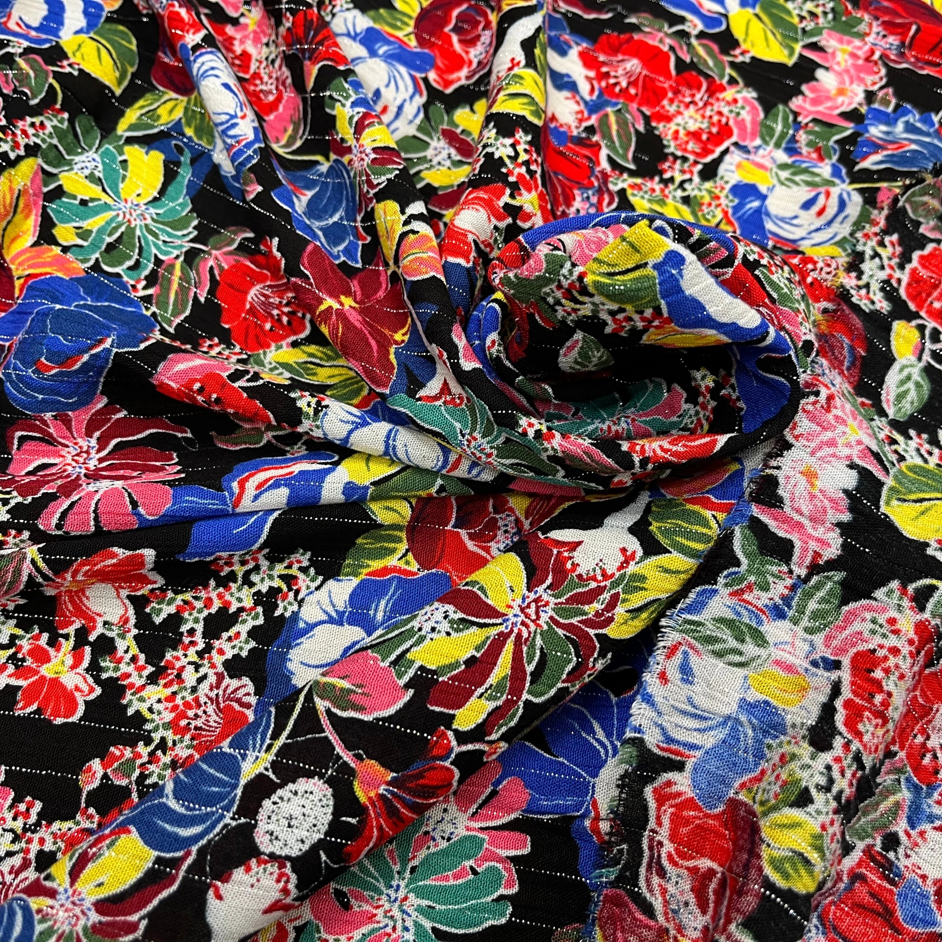 LUREX YORYU FOND NOIR FLEURS MULTICOLOR - My Little Coupon