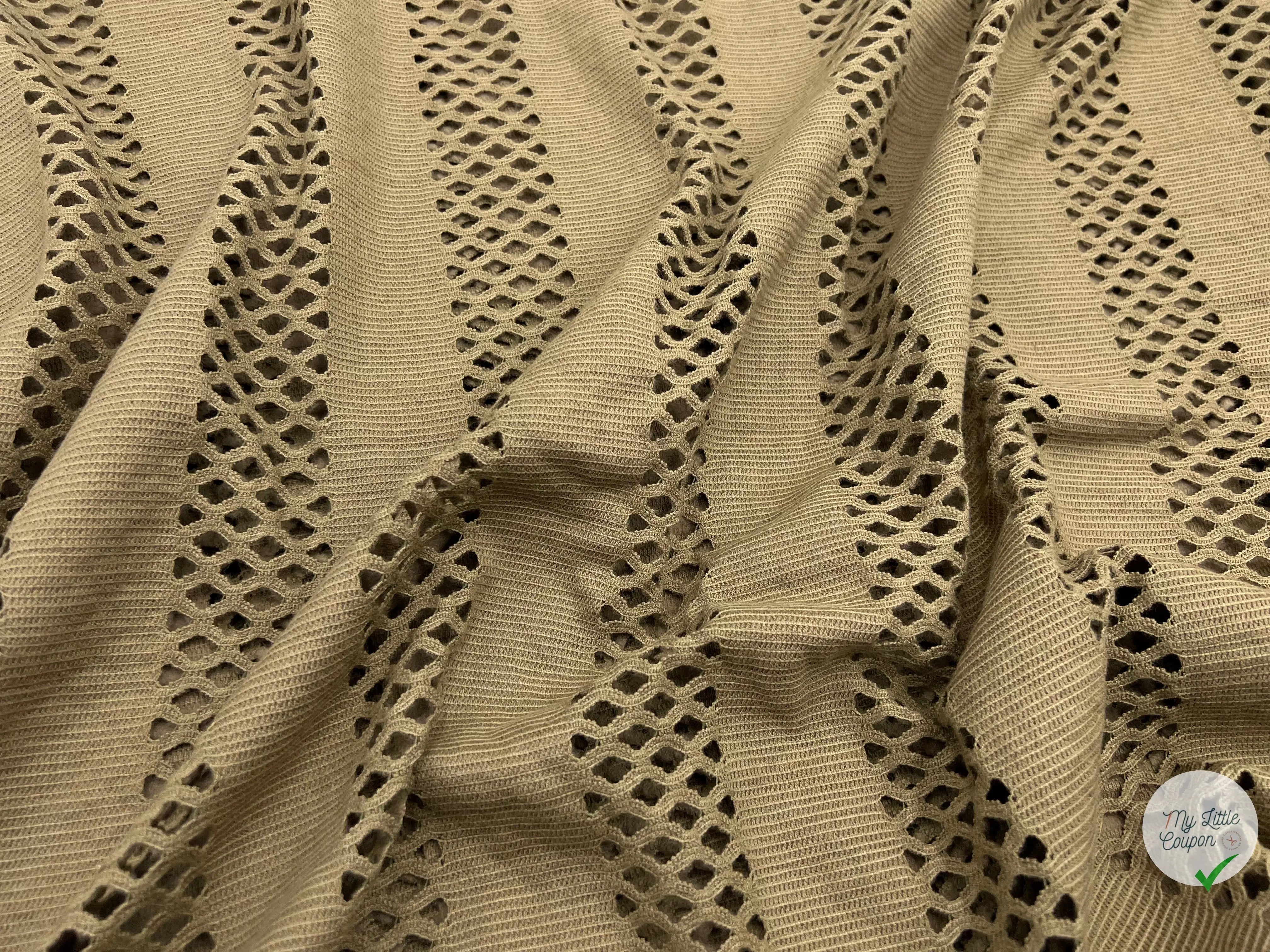 MAILLE AJOURÉE LOSANGES 100% COTON CARAMEL KHAKI - My Little Coupon - tissu - coudre