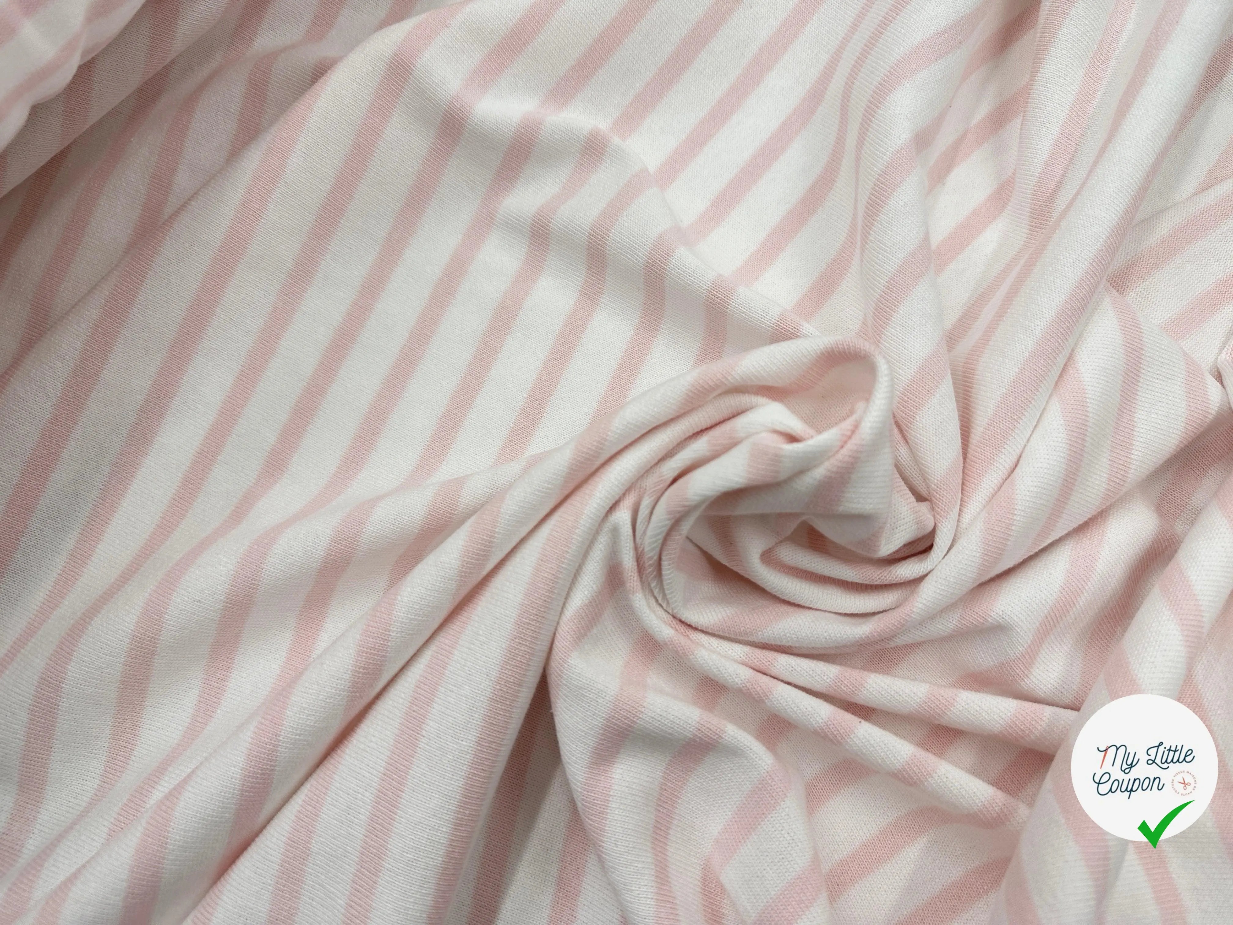 MAILLE COTON LOURDE RAYURES BLANC ET ROSE SAUMON - My Little Coupon - tissu - coudre