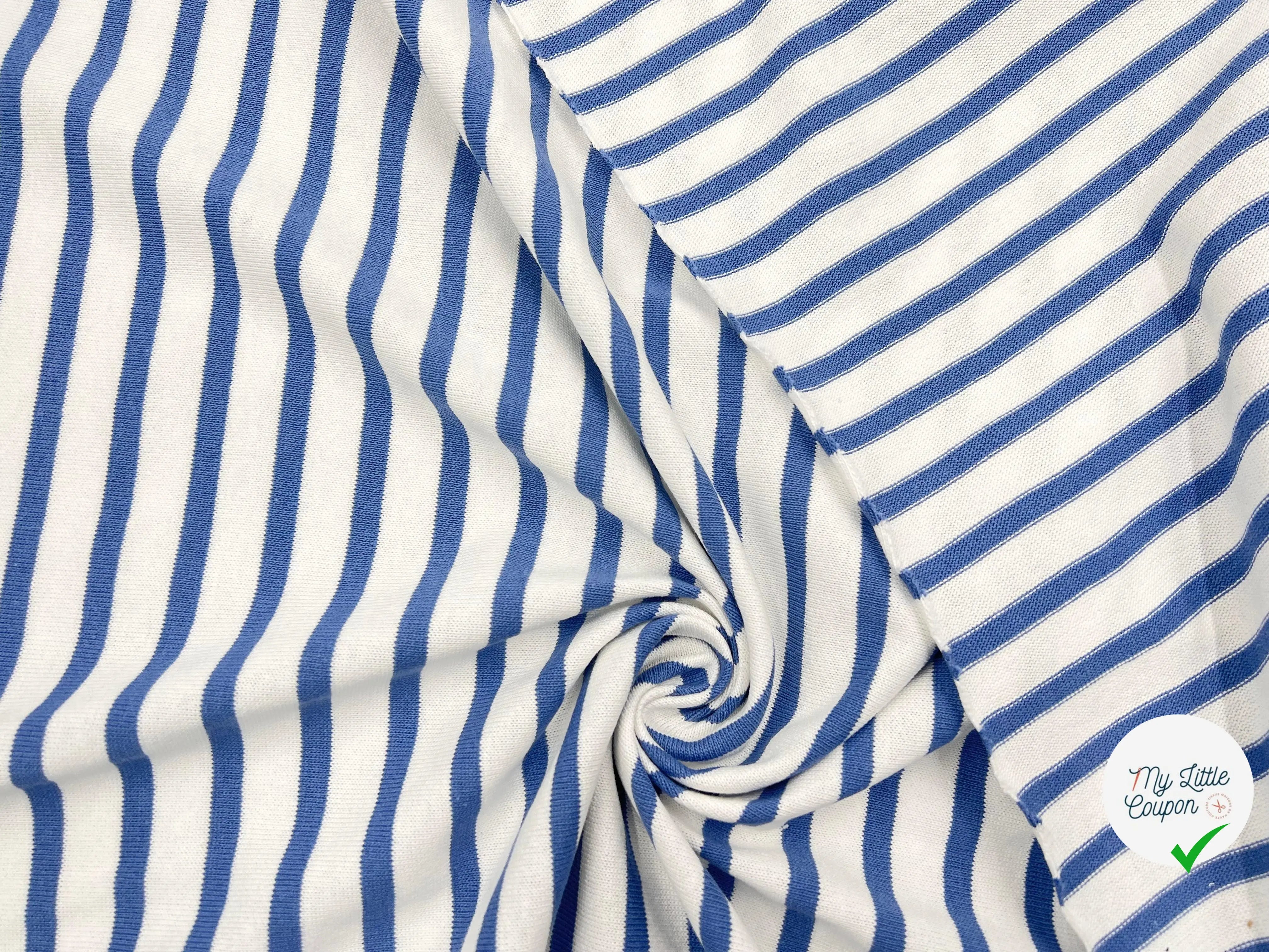 MAILLE COTON LOURDE RAYURES BLEU CUMULUS ET NEIGE - My Little Coupon - tissu - coudre