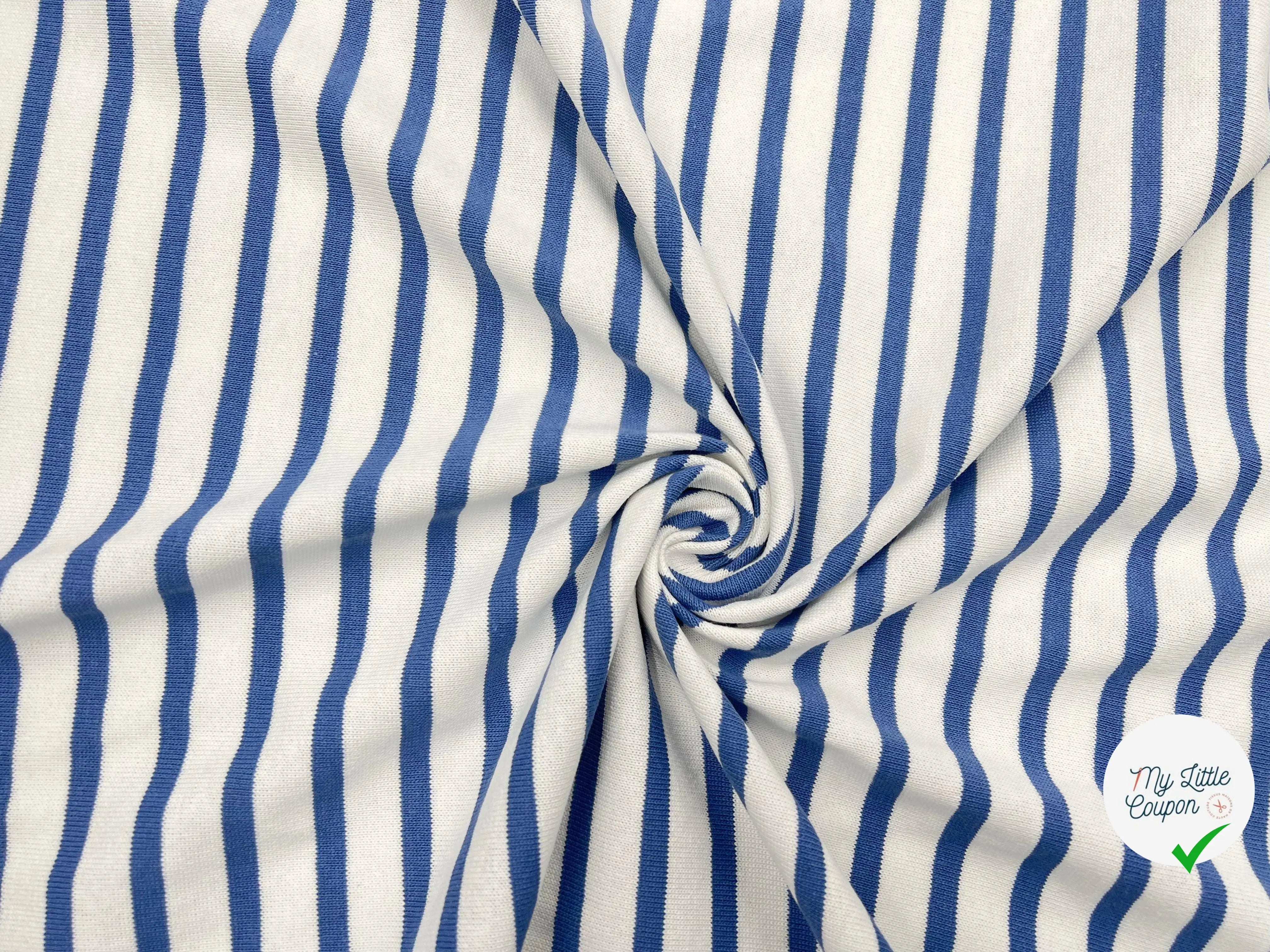 MAILLE COTON LOURDE RAYURES BLEU CUMULUS ET NEIGE - My Little Coupon - tissu - coudre