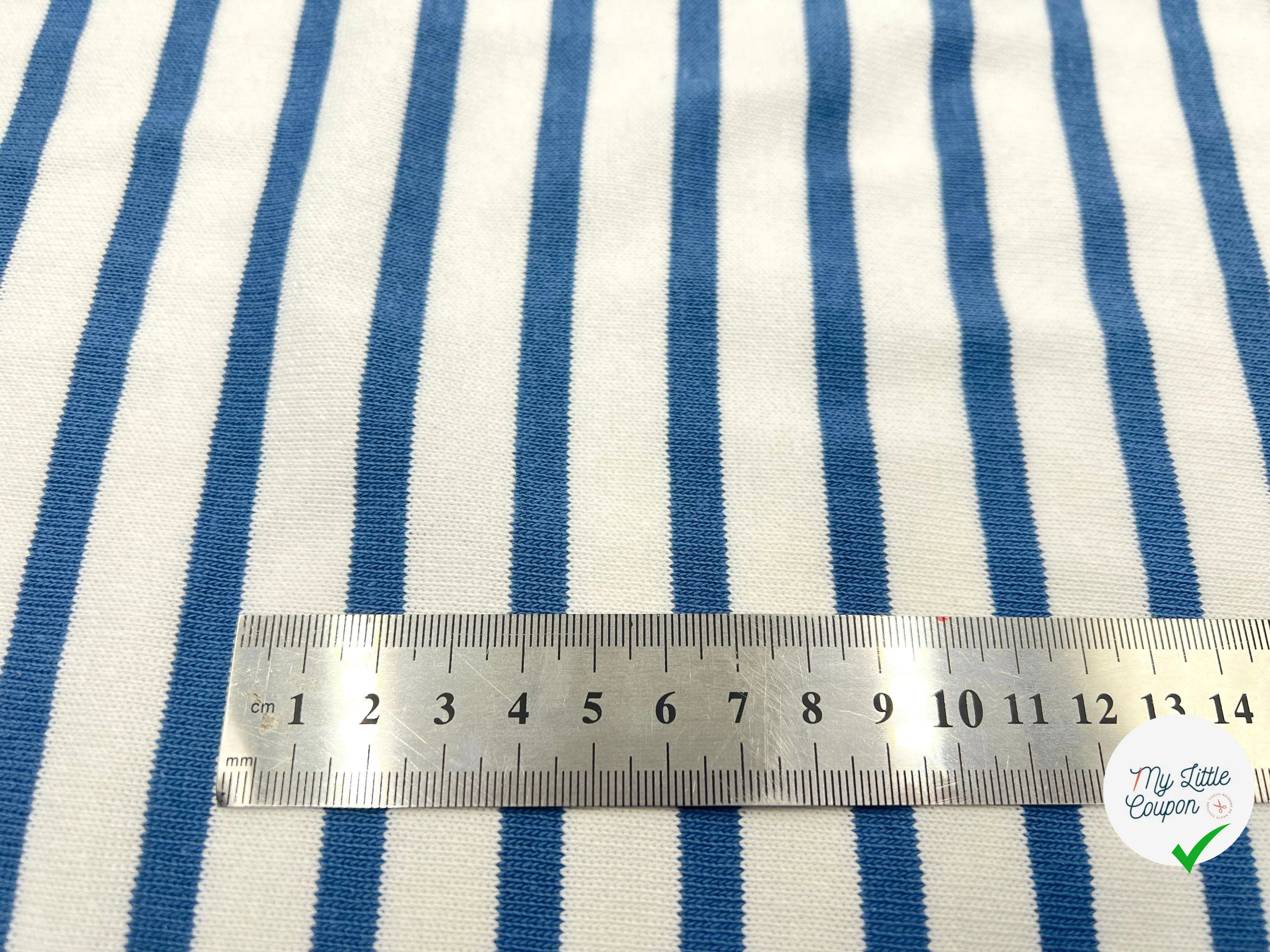 MAILLE COTON LOURDE RAYURES BLEU CUMULUS ET NEIGE - My Little Coupon - tissu - coudre