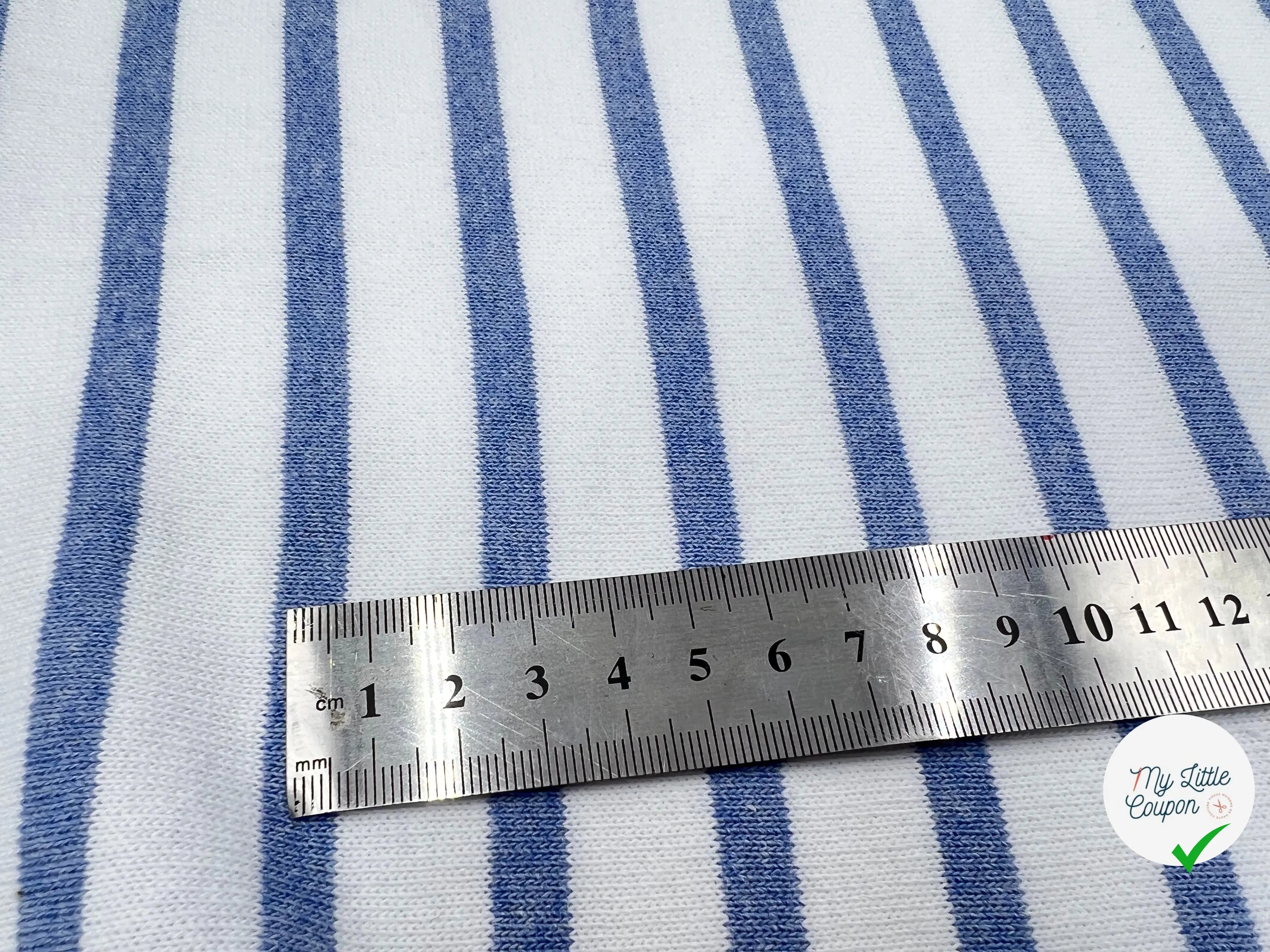 MAILLE COTON LOURDE RAYURES BLEU DENIM ET NEIGE - My Little Coupon - tissu - coudre