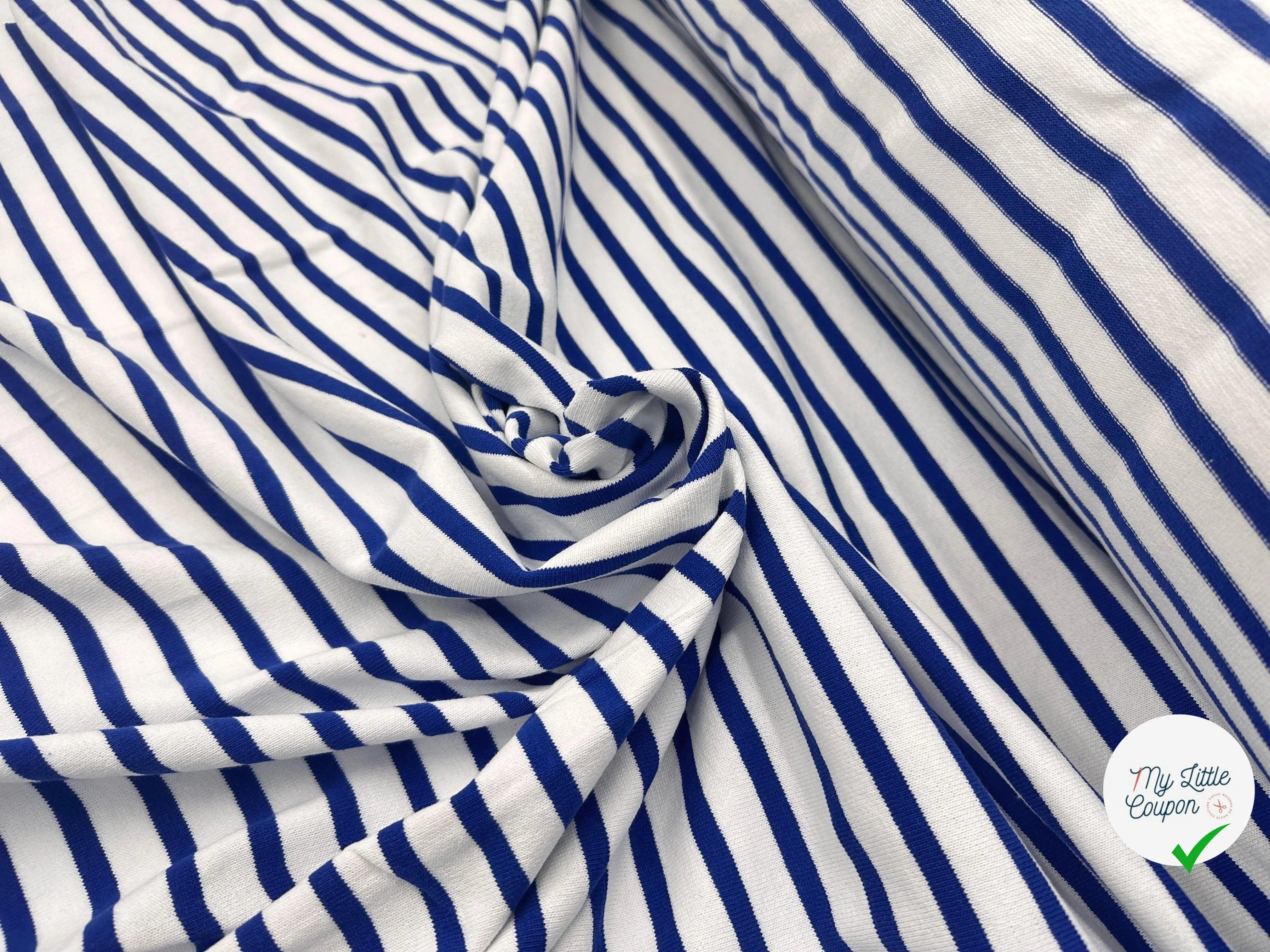 MAILLE COTON LOURDE RAYURES BLEU FOND NEIGE - My Little Coupon - tissu - coudre