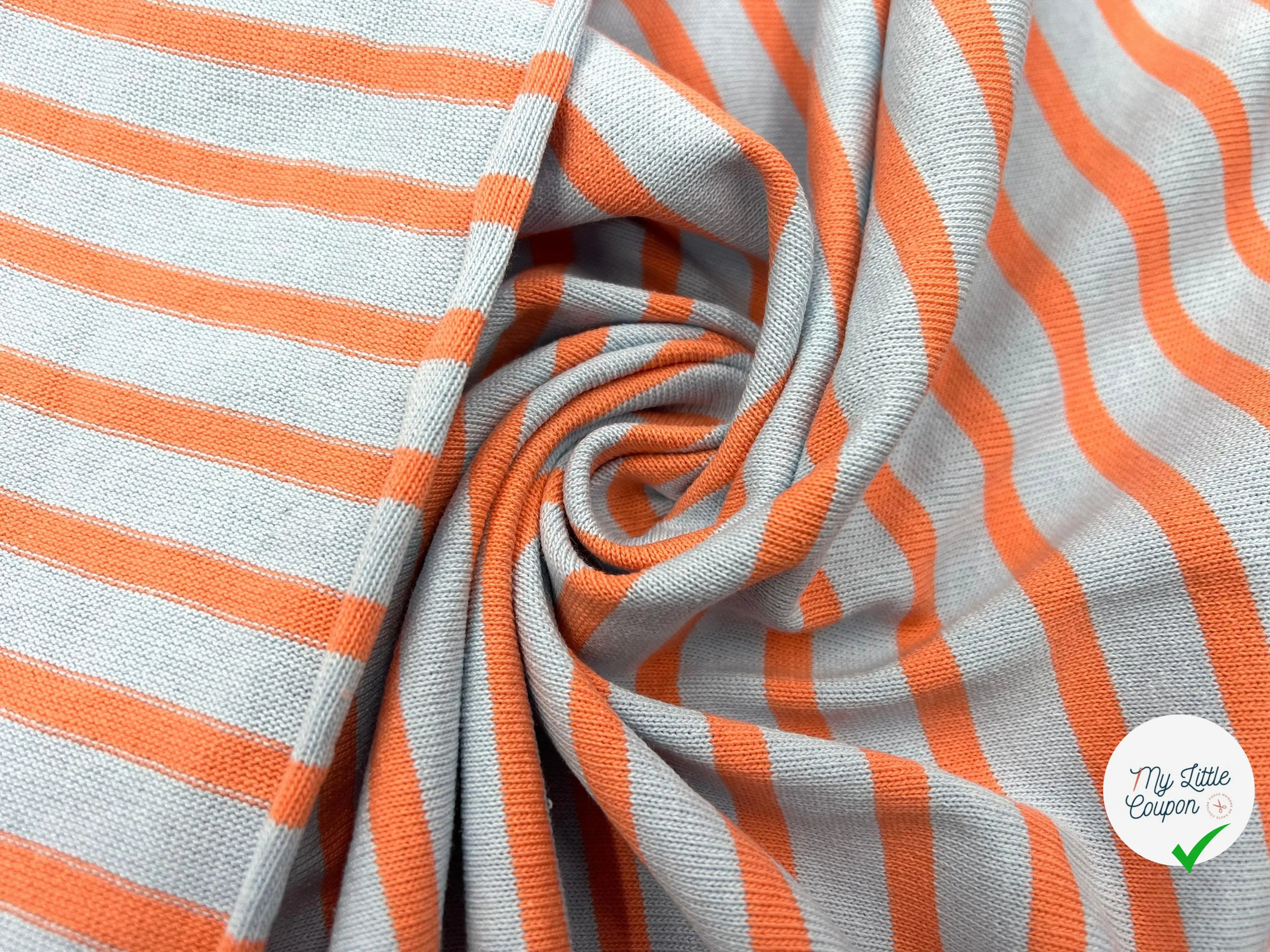 MAILLE COTON LOURDE RAYURES BLEU GRIS ET ORANGE - My Little Coupon - tissu - coudre