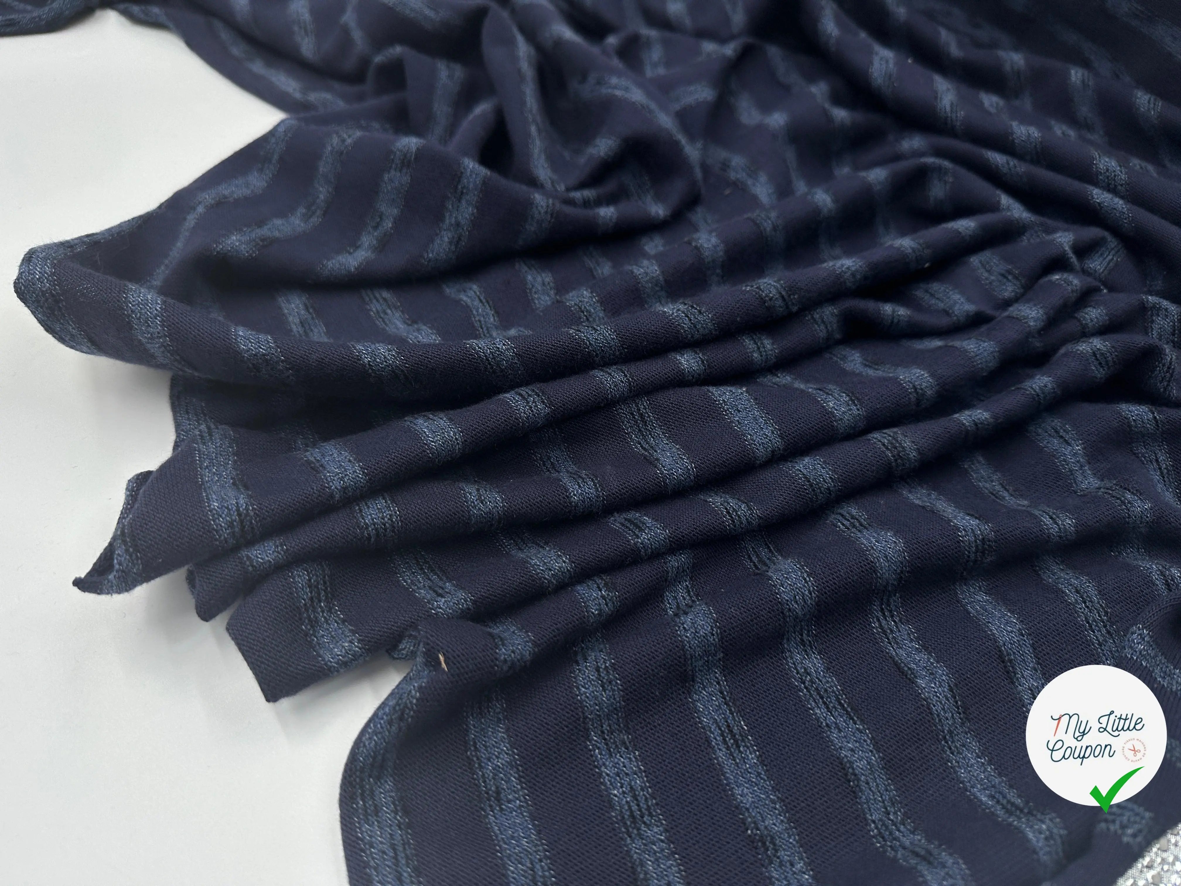 MAILLE COTON LOURDE RAYURES BLEU SUR BLEU - My Little Coupon - tissu - coudre