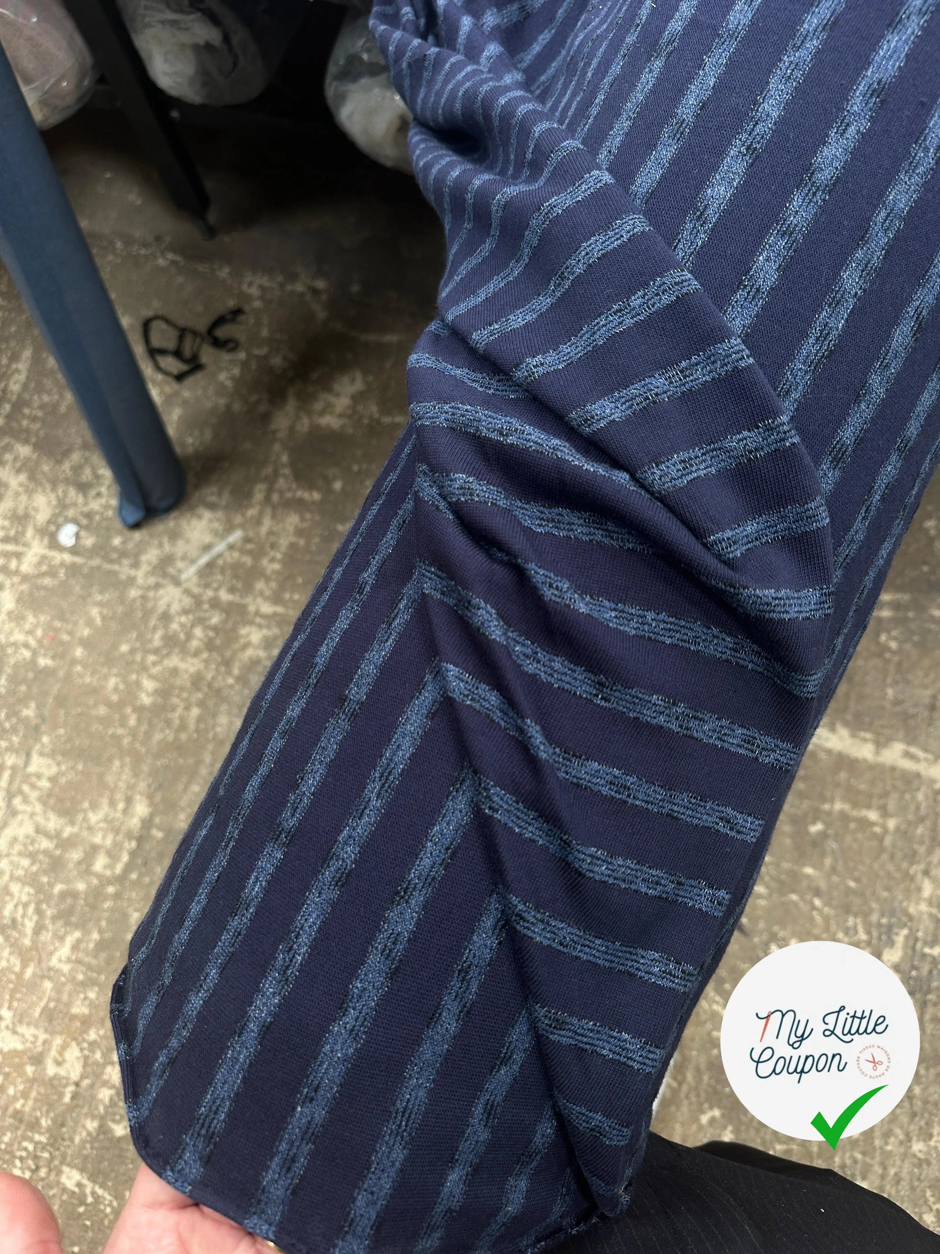 MAILLE COTON LOURDE RAYURES BLEU SUR BLEU - My Little Coupon - tissu - coudre