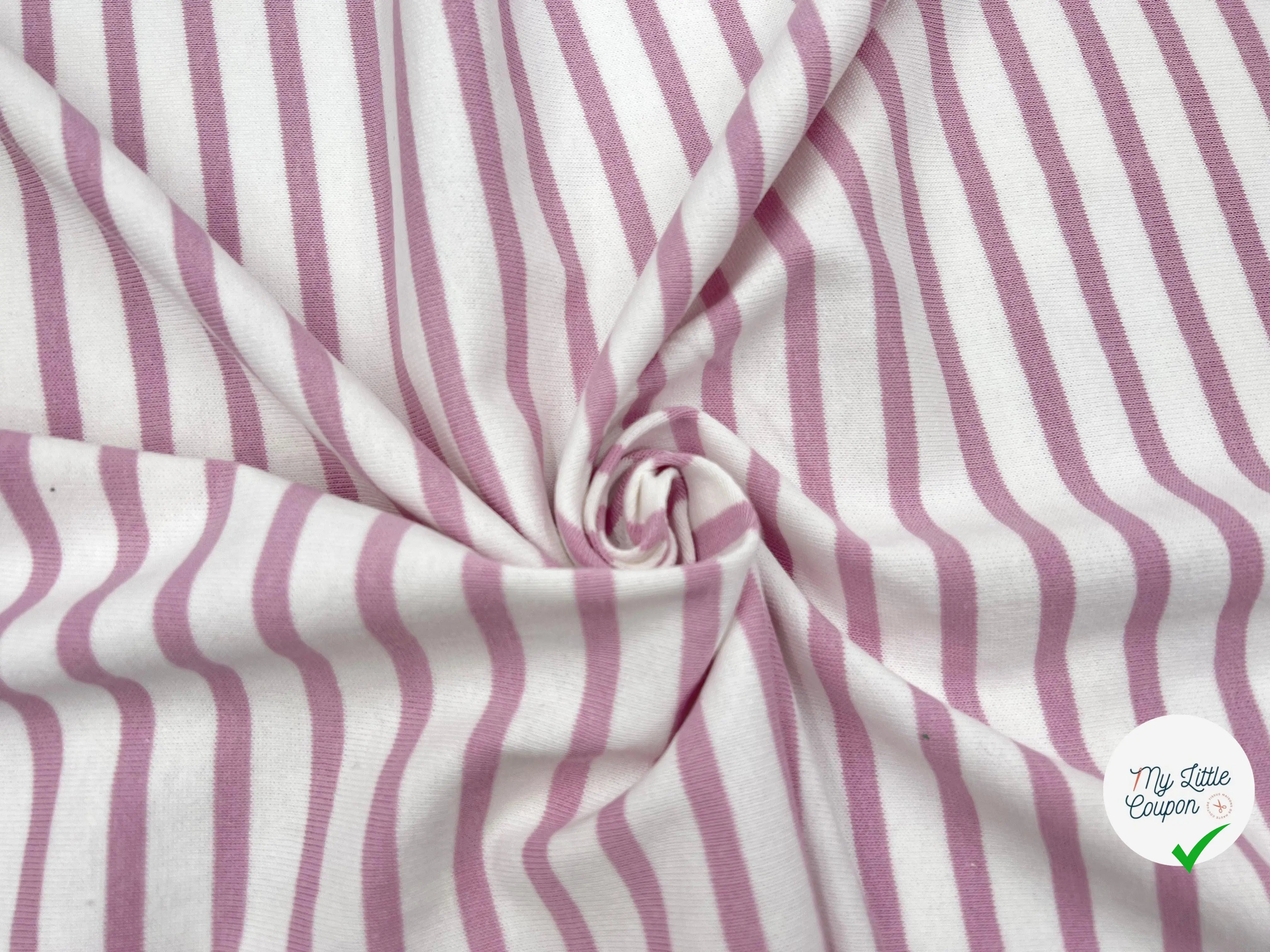 MAILLE COTON LOURDE RAYURES ROSE SIBILÉ FOND NEIGE - My Little Coupon - tissu - coudre