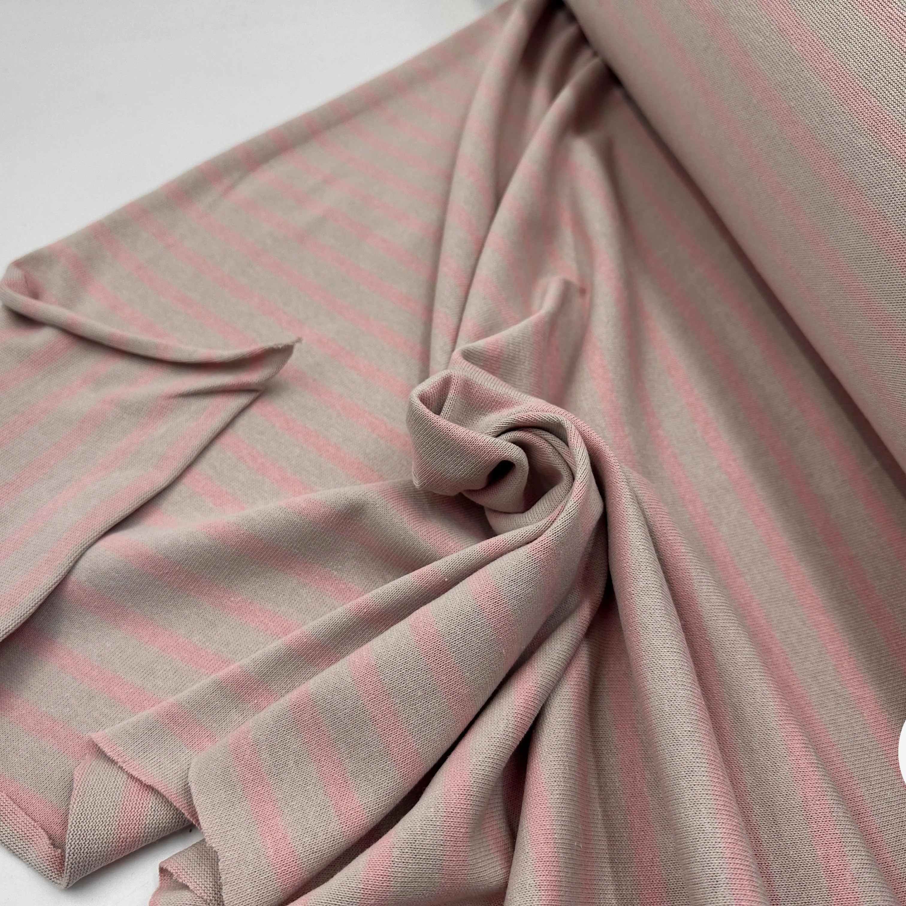 MAILLE COTON LOURDE RAYURES ROSES FOND GRIS - My Little Coupon - tissu - coudre