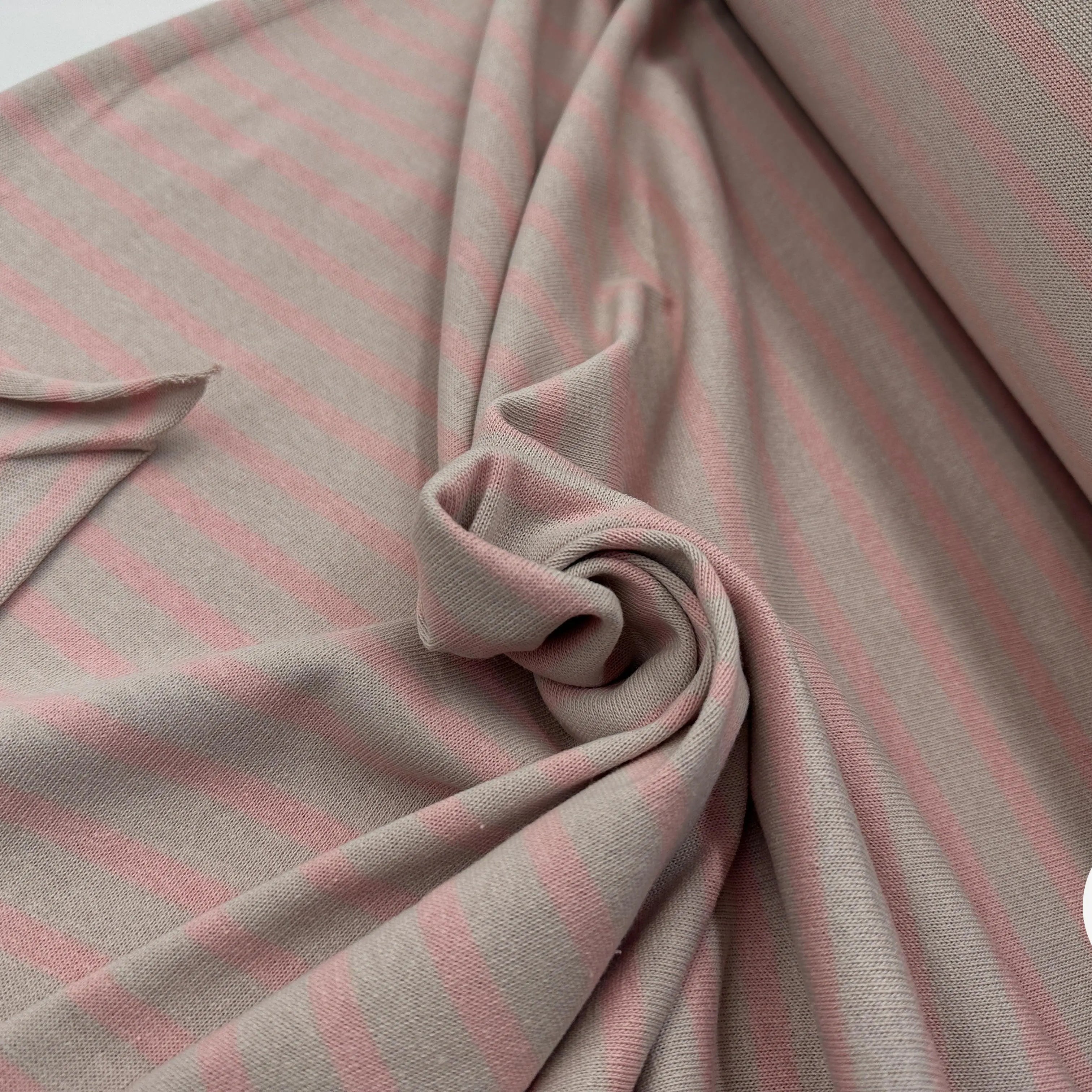 MAILLE COTON LOURDE RAYURES ROSES FOND GRIS - My Little Coupon - tissu - coudre