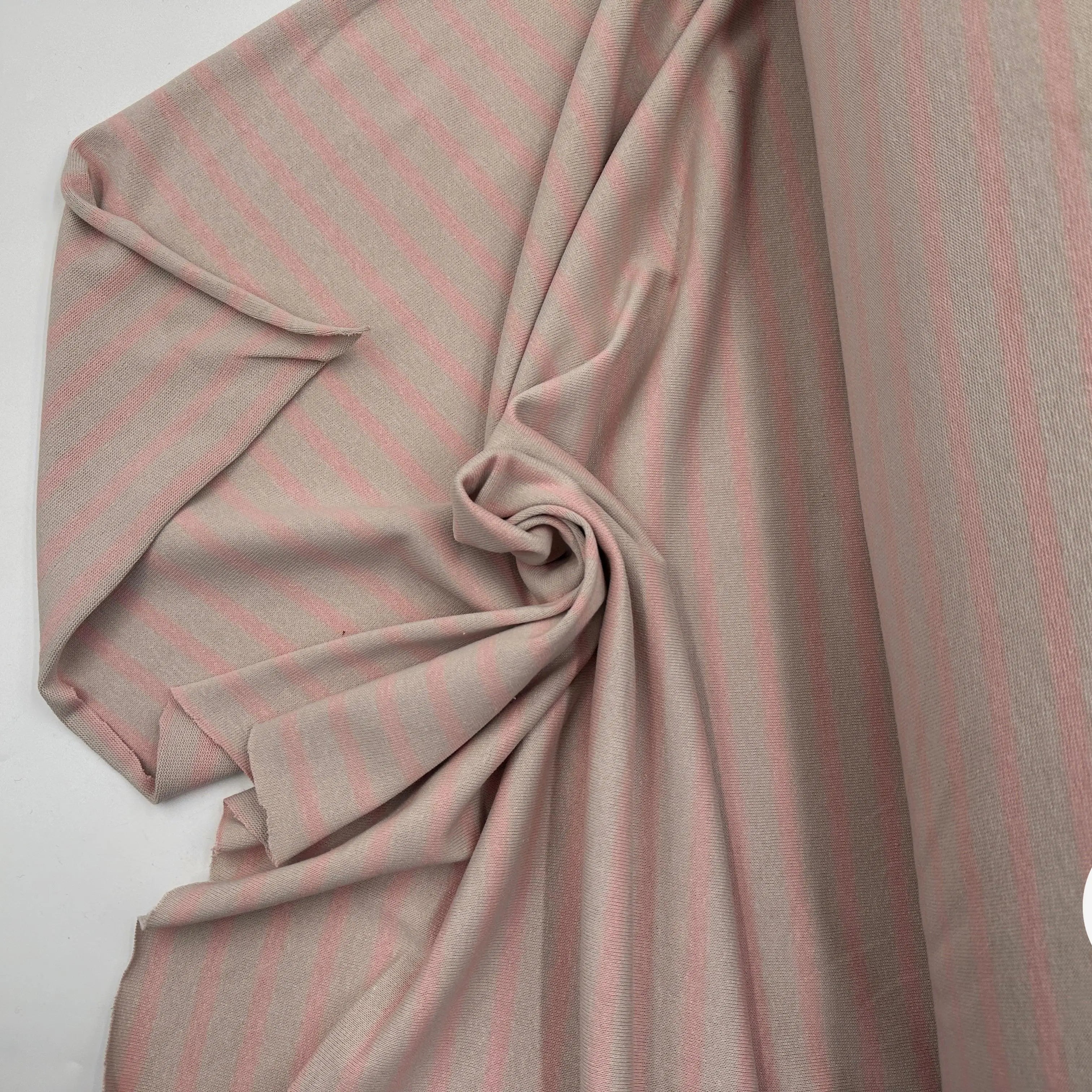 MAILLE COTON LOURDE RAYURES ROSES FOND GRIS - My Little Coupon - tissu - coudre