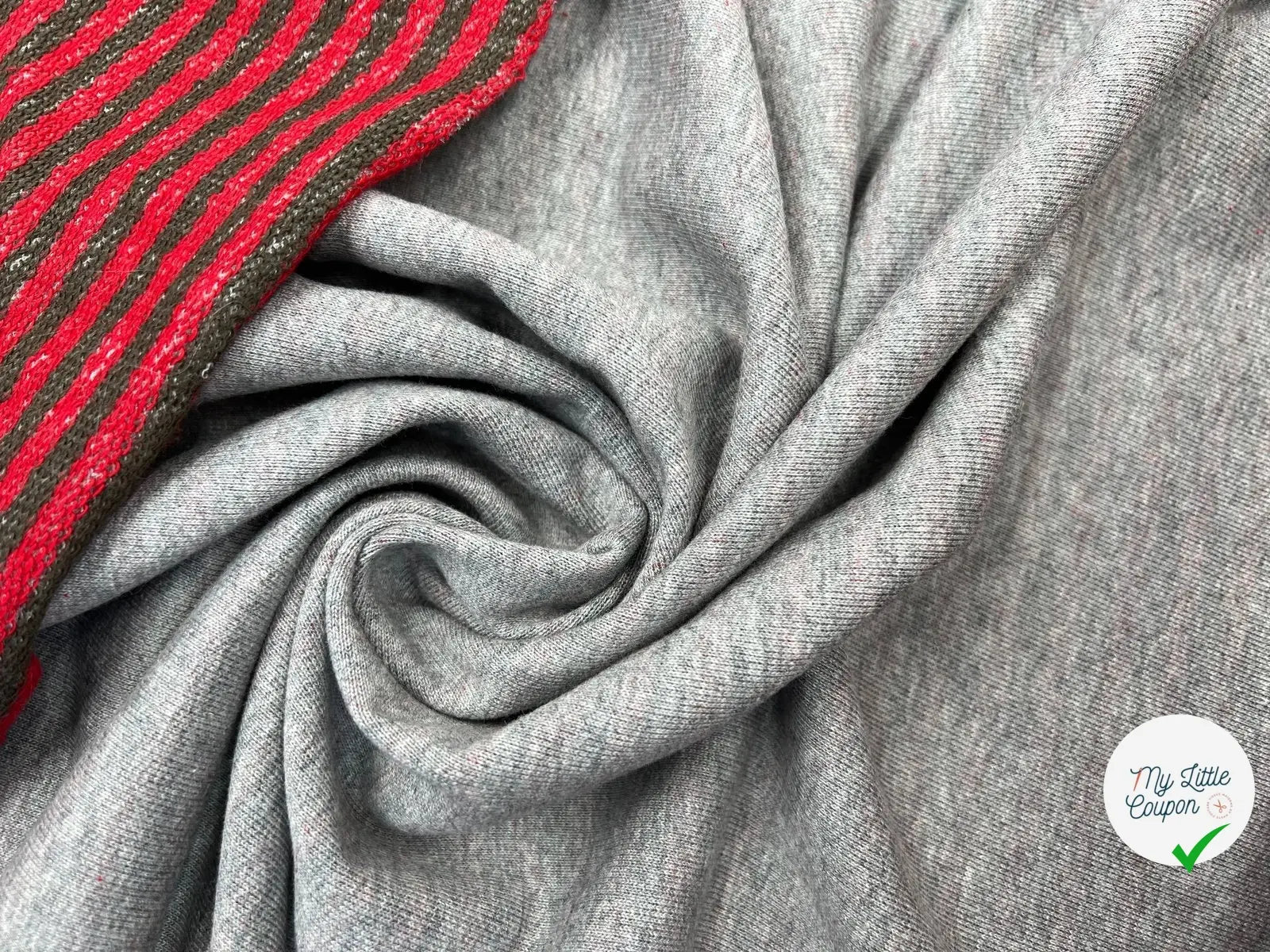 MAILLE COTON LOURDE RÉVERSIBLE GRIS UNI A RAYURES ROUGE/MARRON - My Little Coupon - tissu - coudre