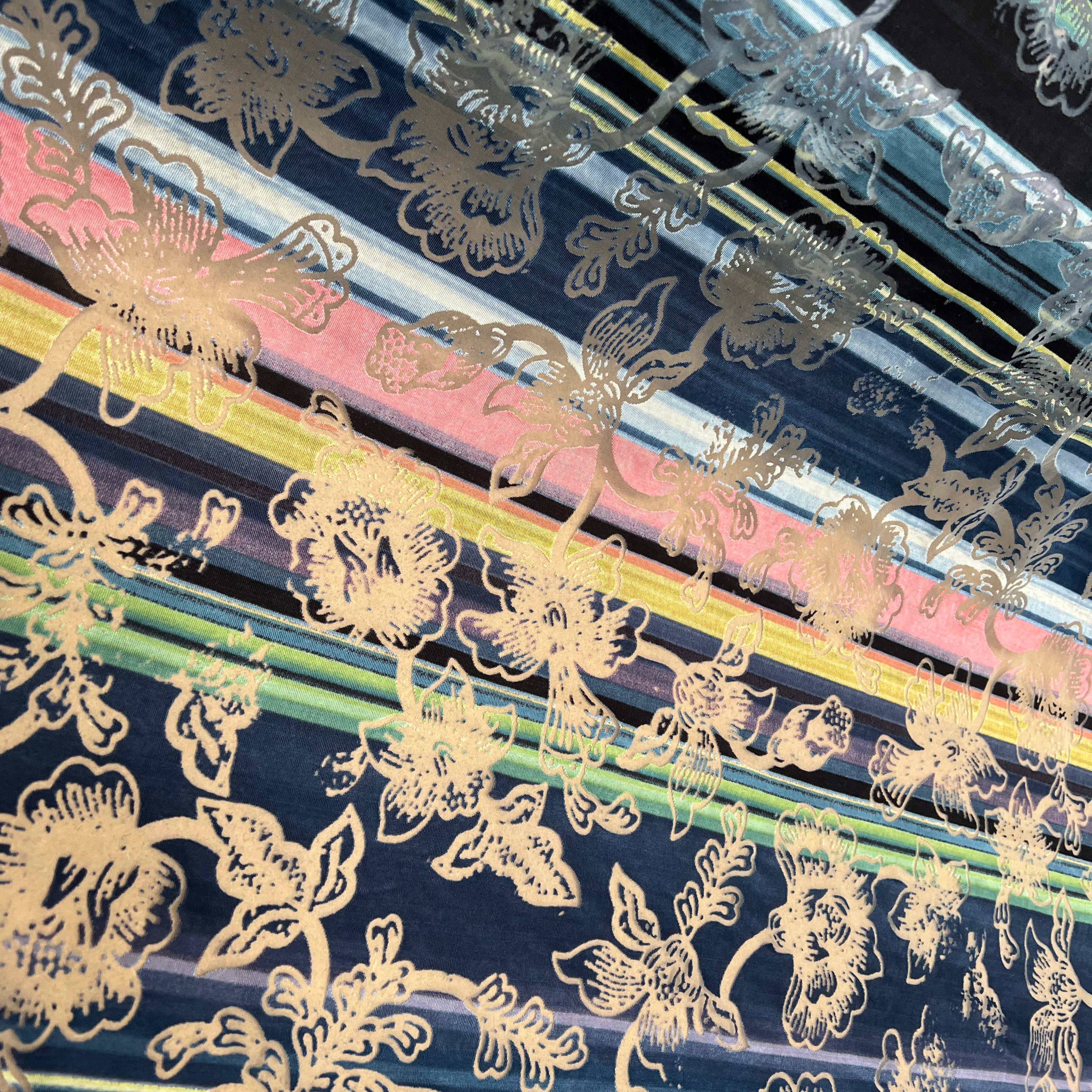 MAILLE DEVORÉE DE FLEURS RAYÉE FOND ROSE BLEU - My Little Coupon