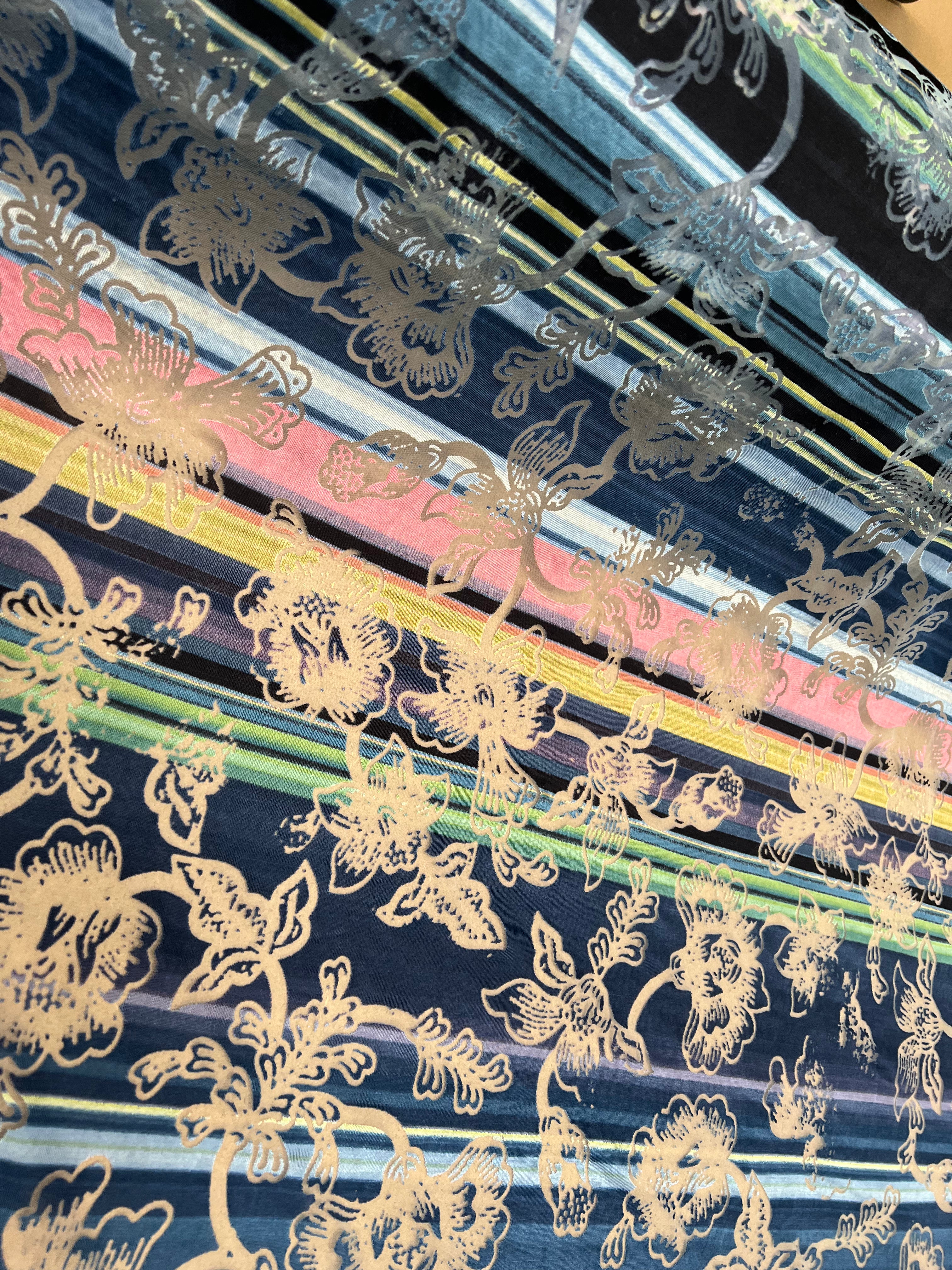 MAILLE DEVORÉE DE FLEURS RAYÉE FOND ROSE BLEU - My Little Coupon