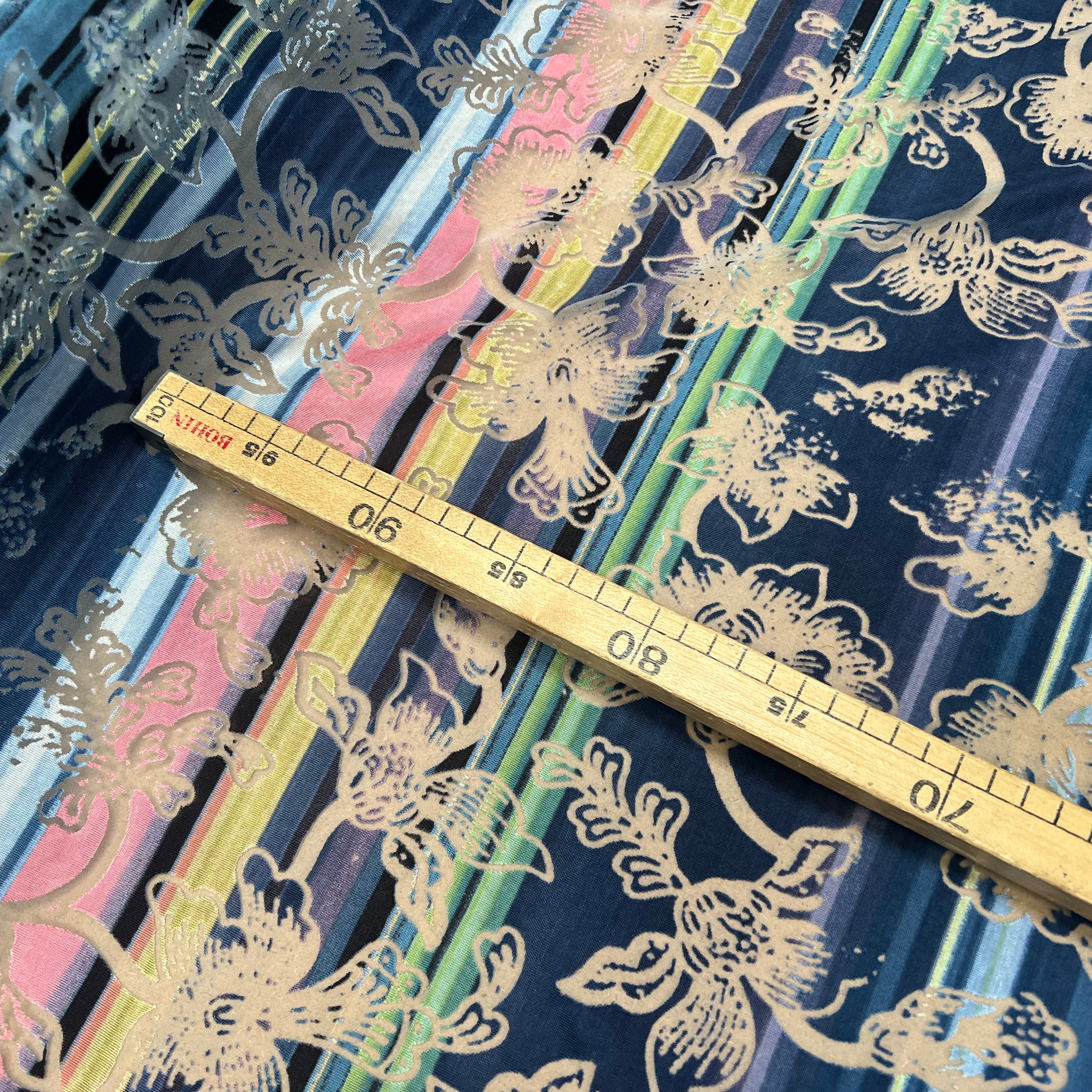 MAILLE DEVORÉE DE FLEURS RAYÉE FOND ROSE BLEU - My Little Coupon