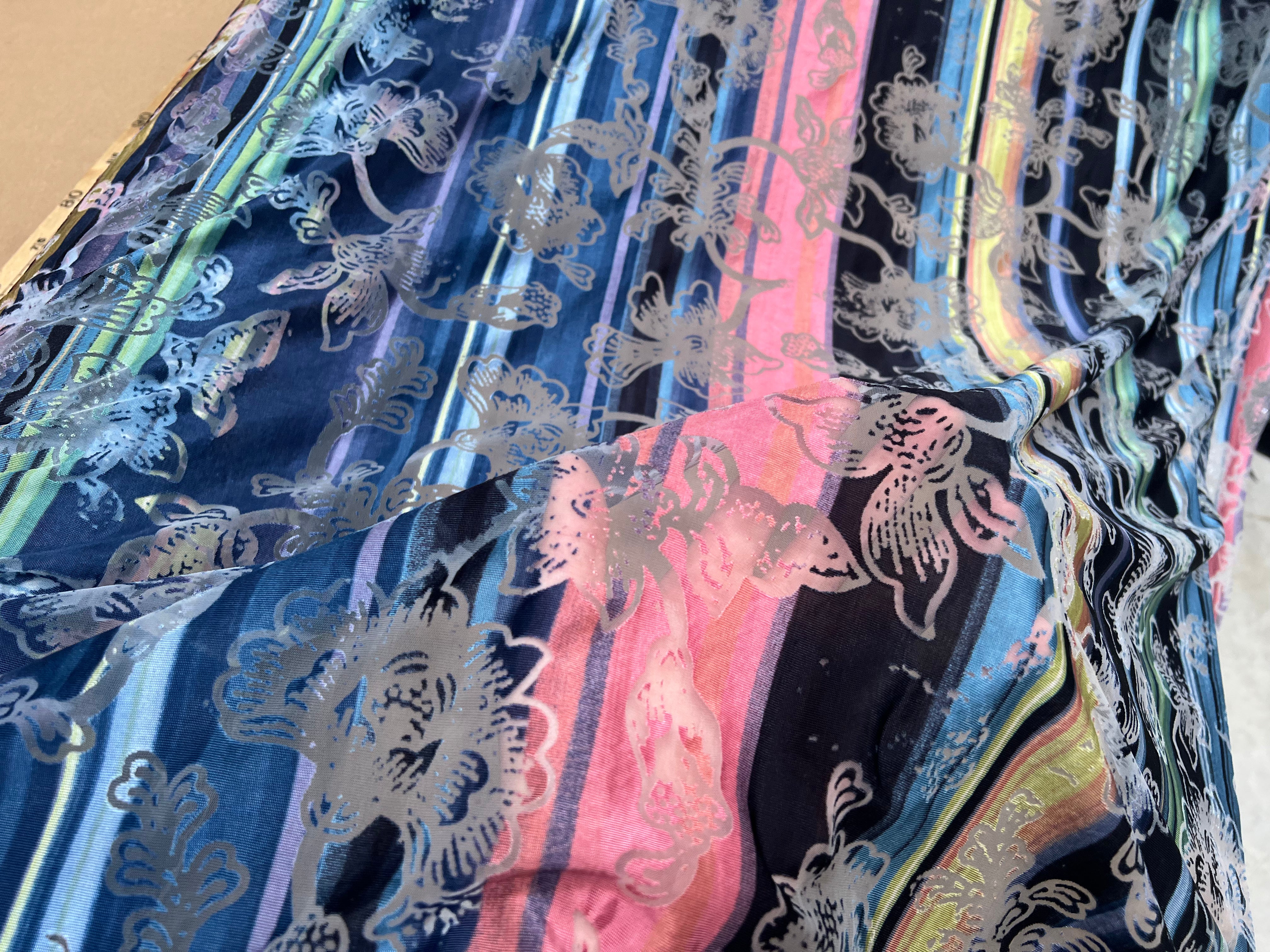 MAILLE DEVORÉE DE FLEURS RAYÉE FOND ROSE BLEU - My Little Coupon