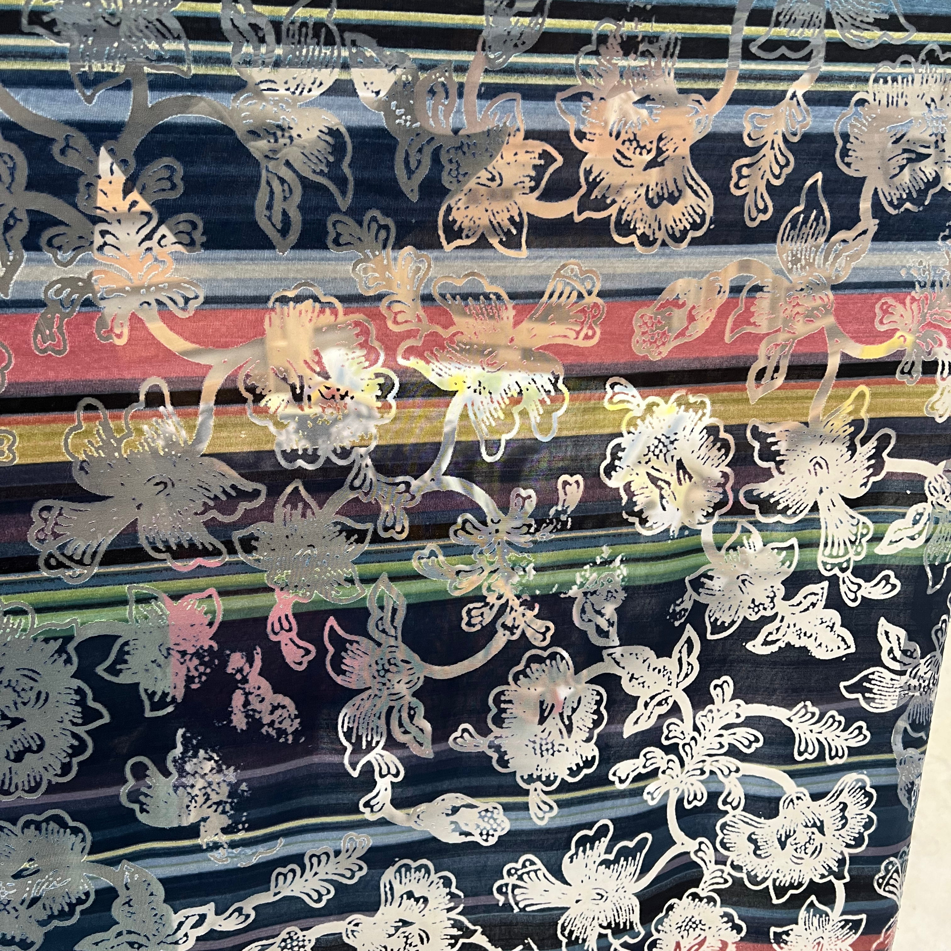 MAILLE DEVORÉE DE FLEURS RAYÉE FOND ROSE BLEU - My Little Coupon