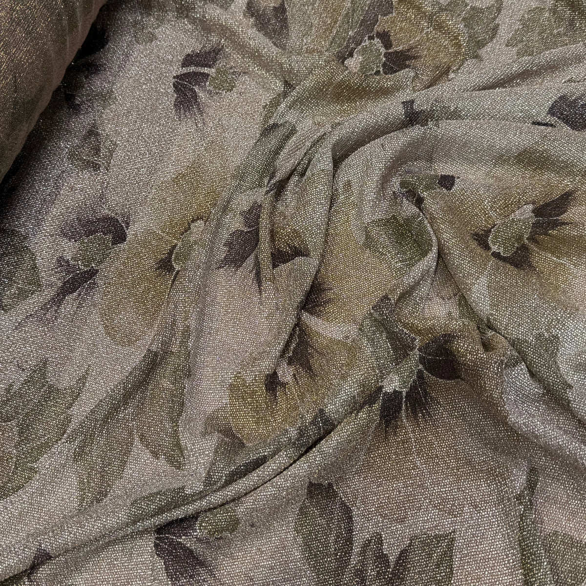 Tissu maille de fête florale beige rosé kaki