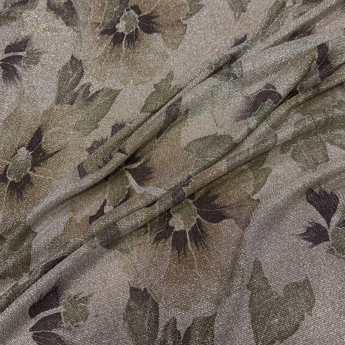 Tissu maille de fête florale beige rosé kaki - vue de la matière