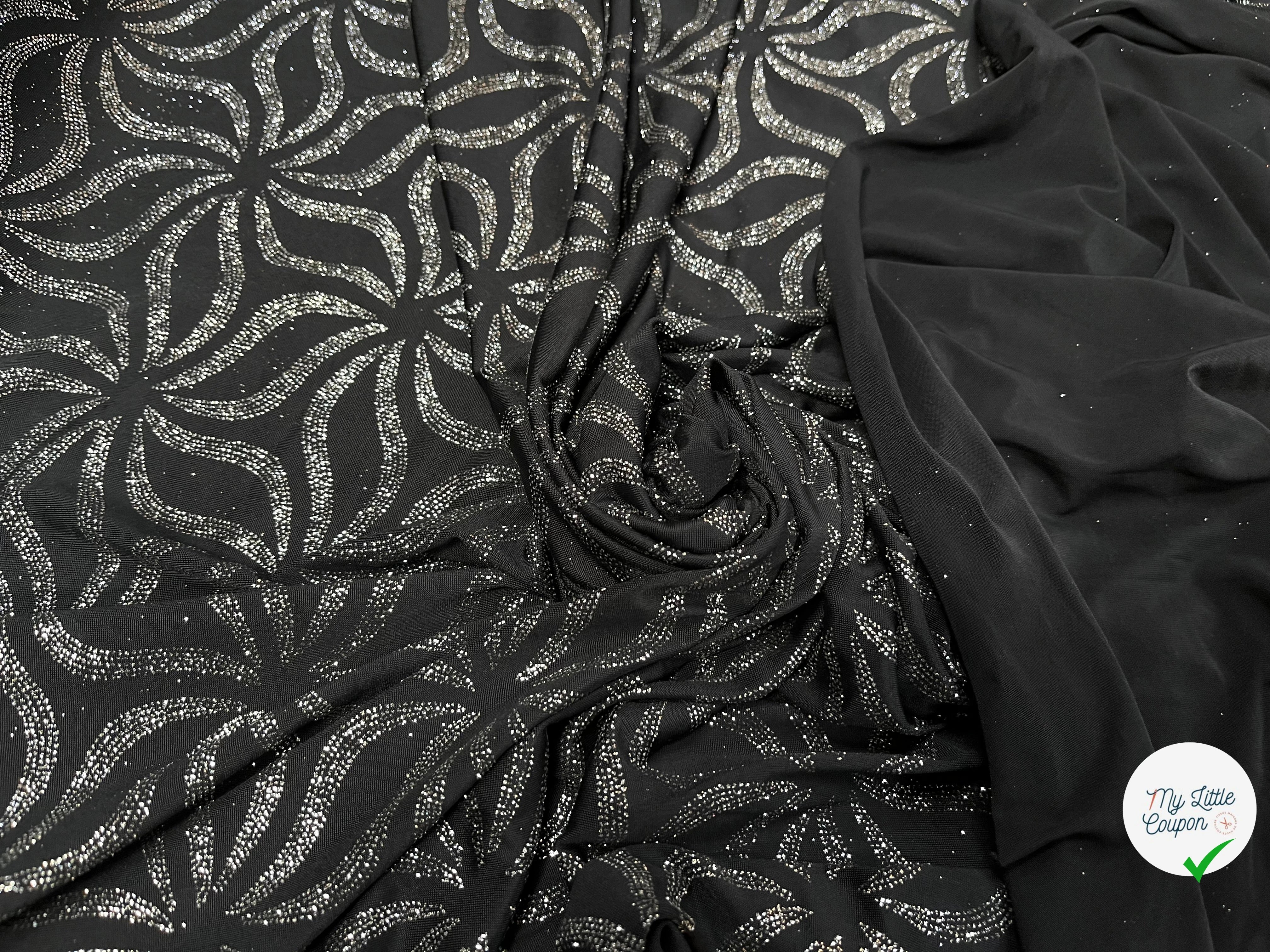 MAILLE FÊTE SÉQUIN GROSSES FEUILLES DE FLEURES BLACK&SILVER - My Little Coupon