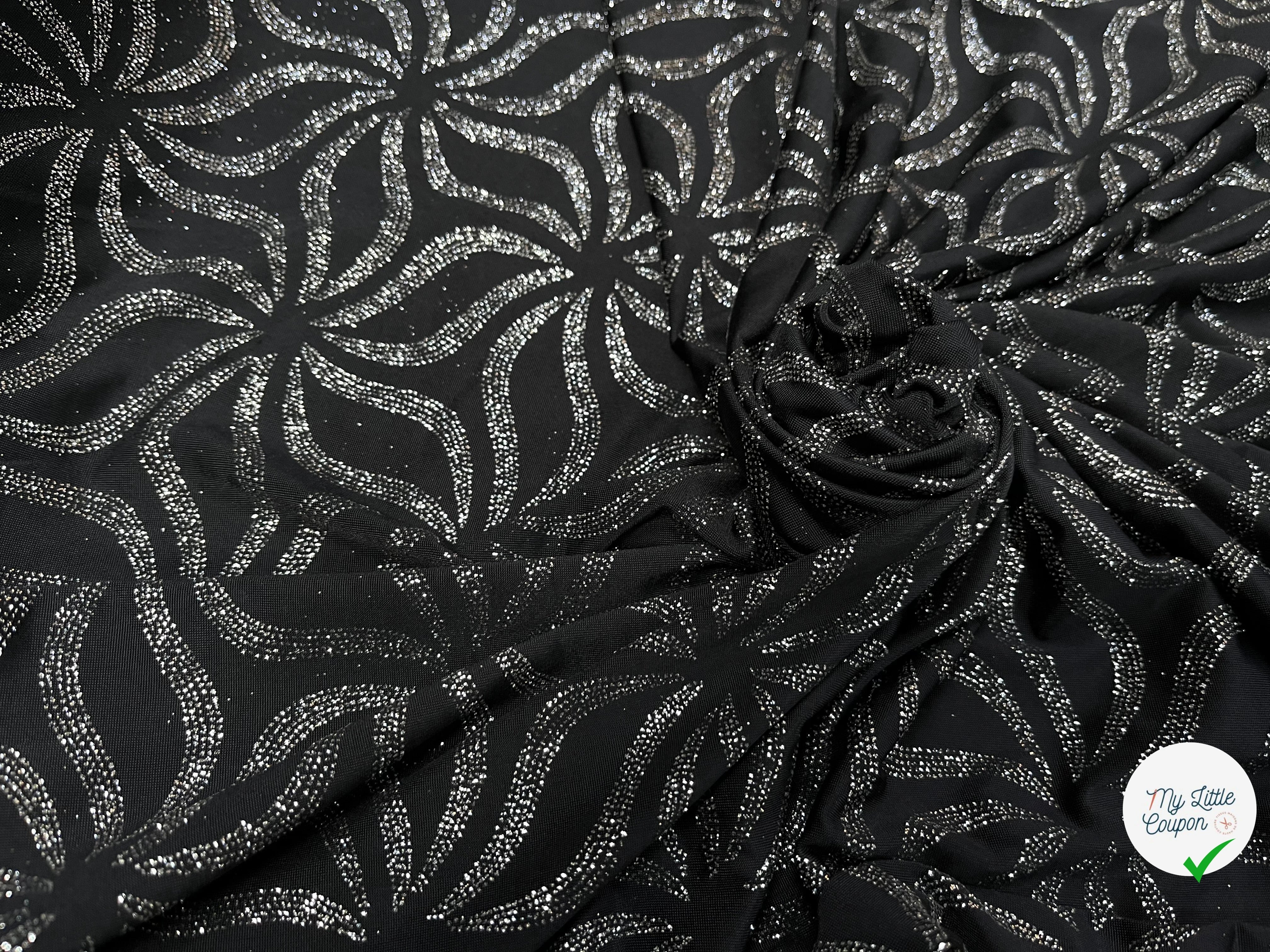 MAILLE FÊTE SÉQUIN GROSSES FEUILLES DE FLEURES BLACK&SILVER - My Little Coupon