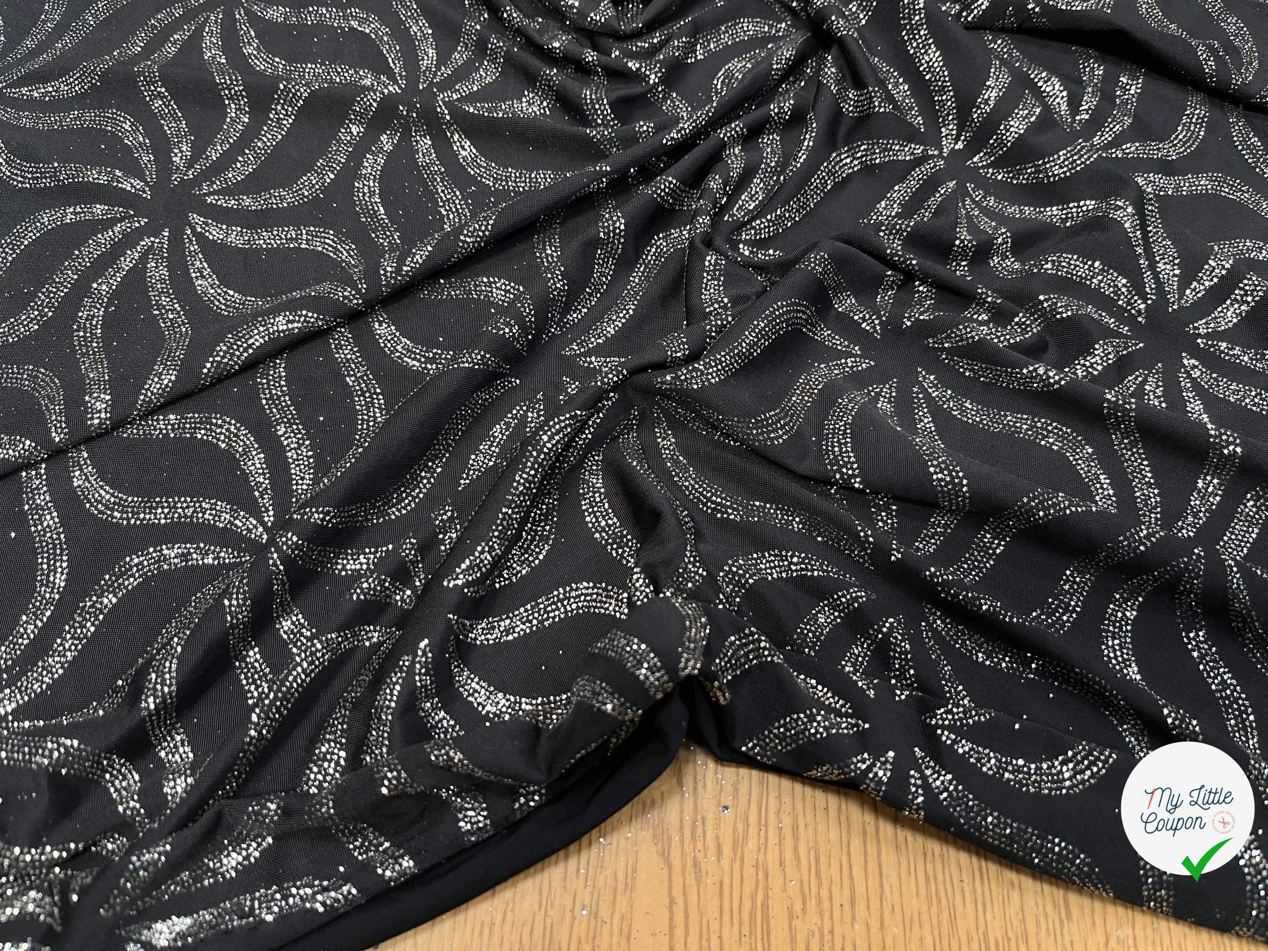 MAILLE FÊTE SÉQUIN GROSSES FEUILLES DE FLEURES BLACK&SILVER - My Little Coupon