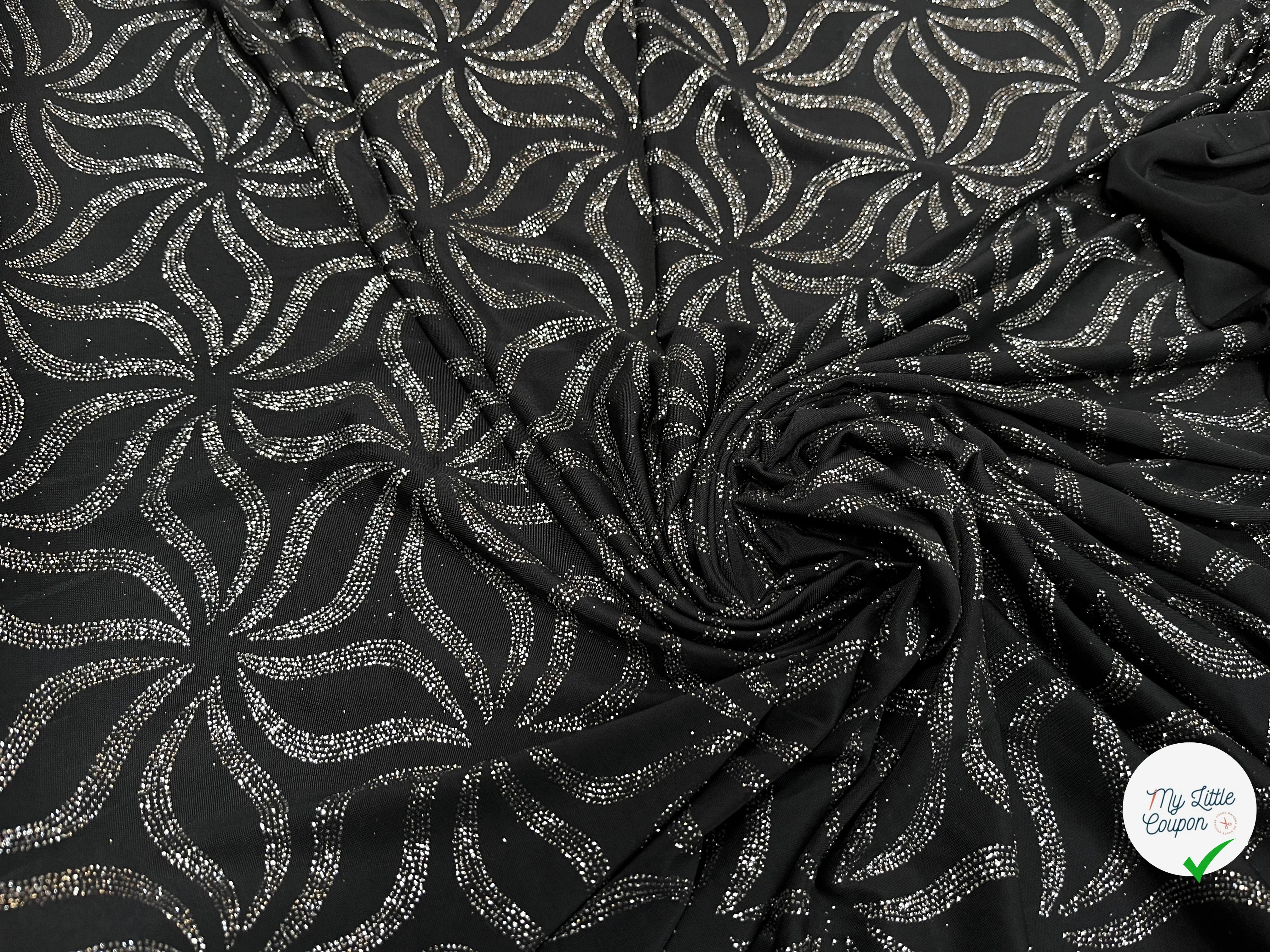 MAILLE FÊTE SÉQUIN GROSSES FEUILLES DE FLEURES BLACK&SILVER - My Little Coupon