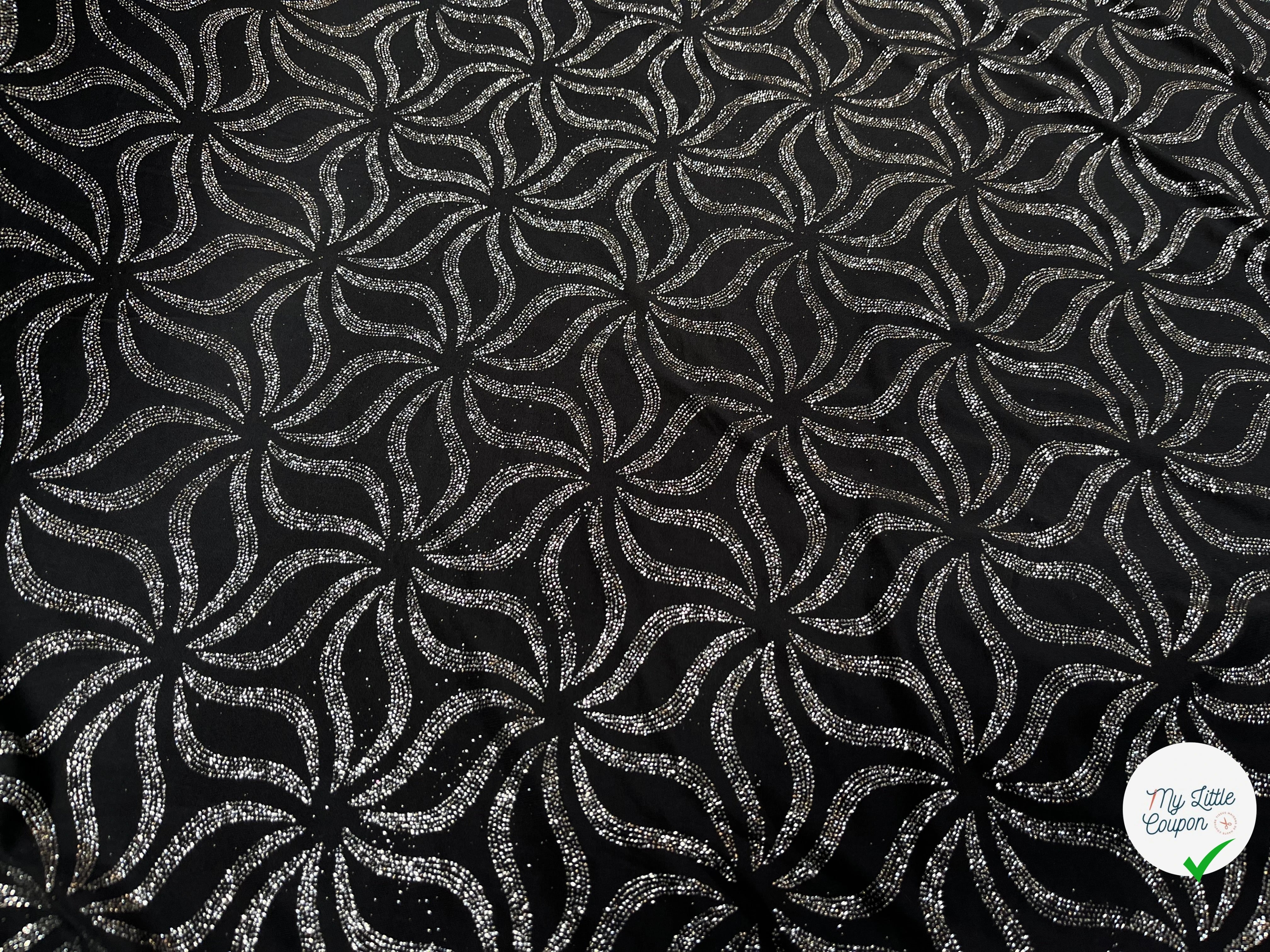 MAILLE FÊTE SÉQUIN GROSSES FEUILLES DE FLEURES BLACK&SILVER - My Little Coupon