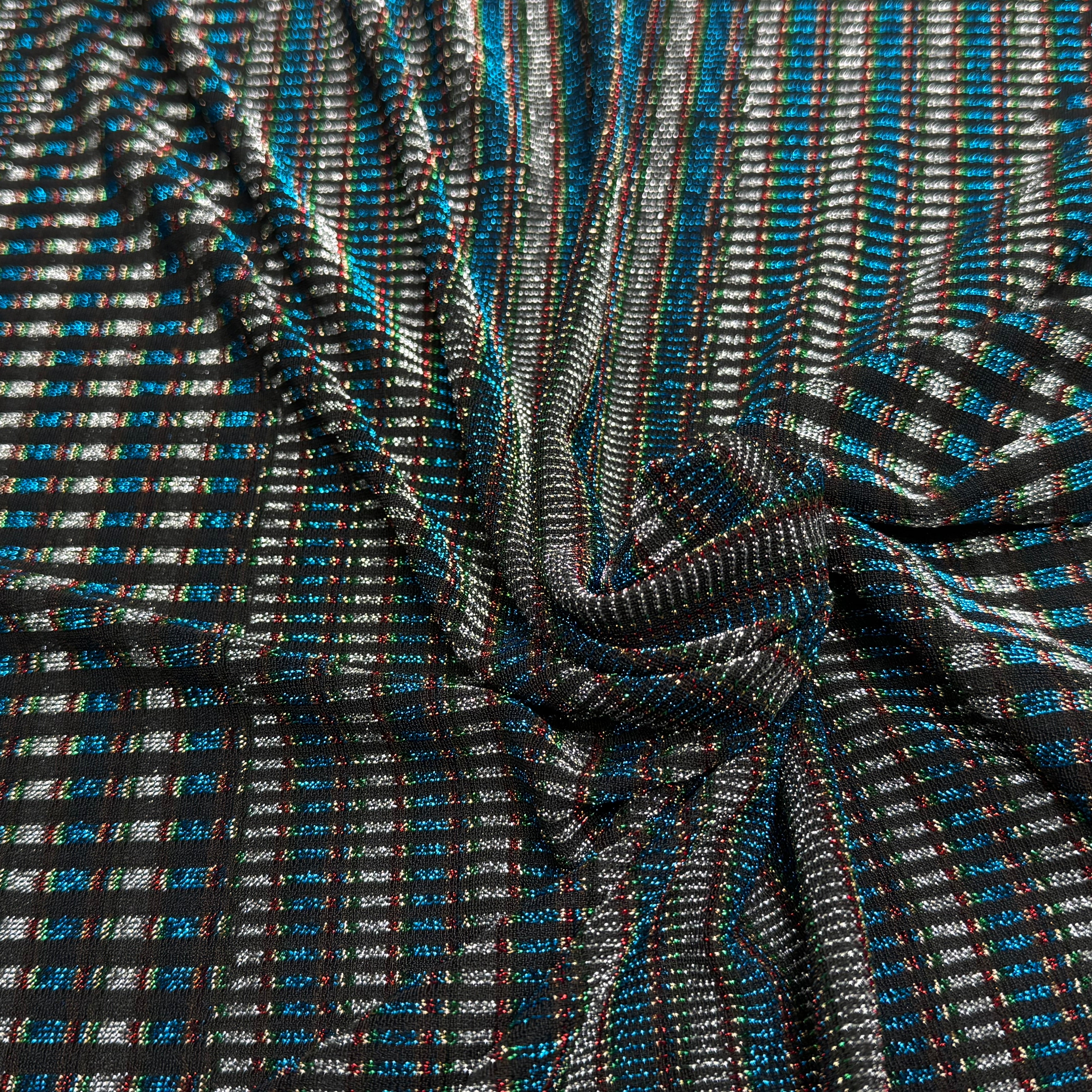 MAILLE FÊTE ULTRA STRETCH BRILLANT POLY INTERLOCK TURQUOISE/RED - My Little Coupon