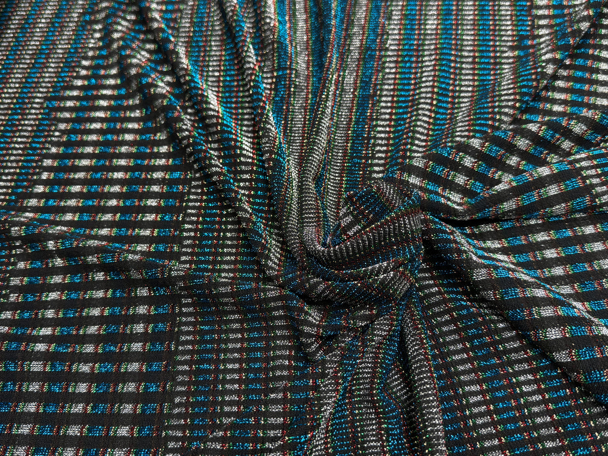 MAILLE FÊTE ULTRA STRETCH BRILLANT POLY INTERLOCK TURQUOISE/RED - My Little Coupon