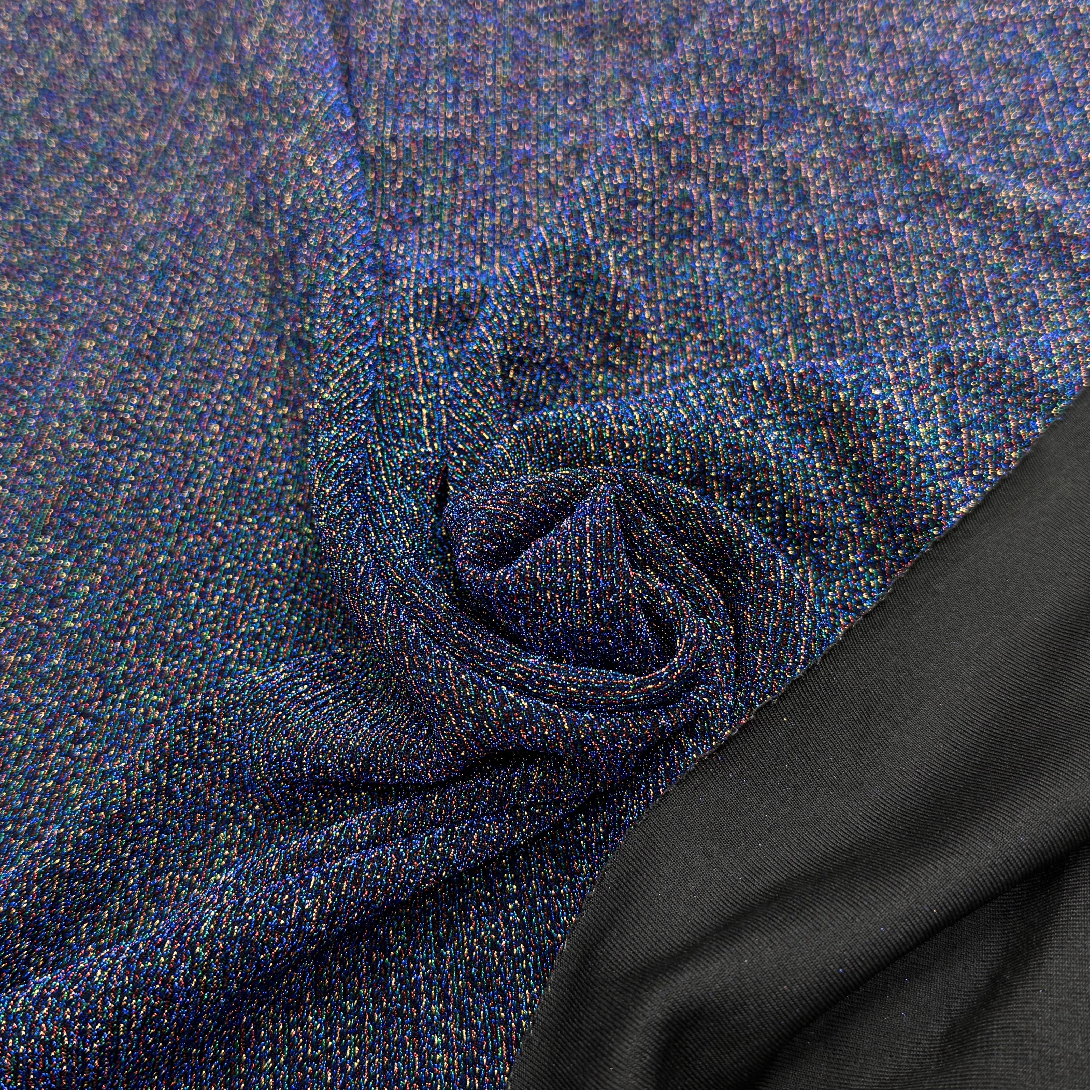 MAILLE FÊTE ULTRA STRETCH BRILLANT POLY MULTICOL INTERLOCK BLEU - My Little Coupon