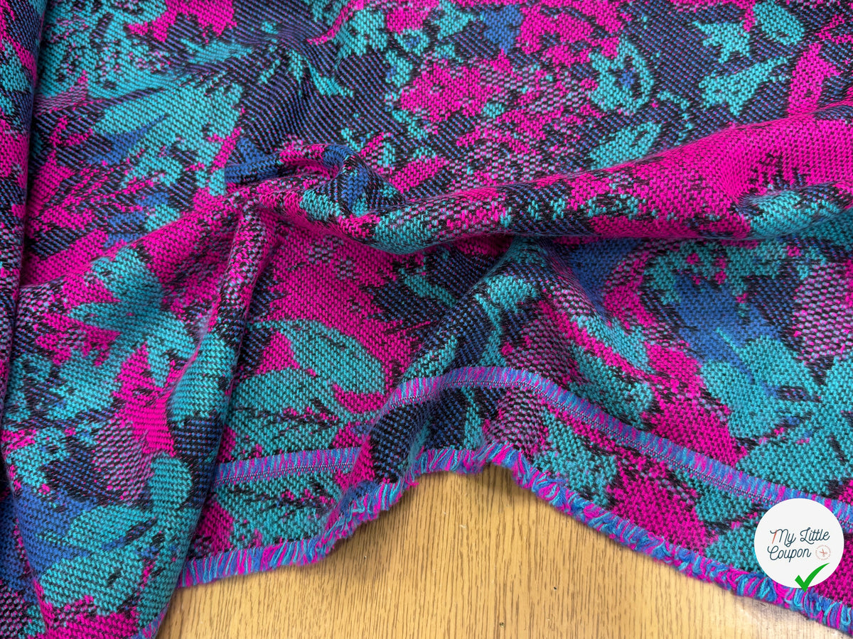 MAILLE GRATTÉE JACQUARD FLEURS FUCHSIA ET TURQUOISE - My Little Coupon