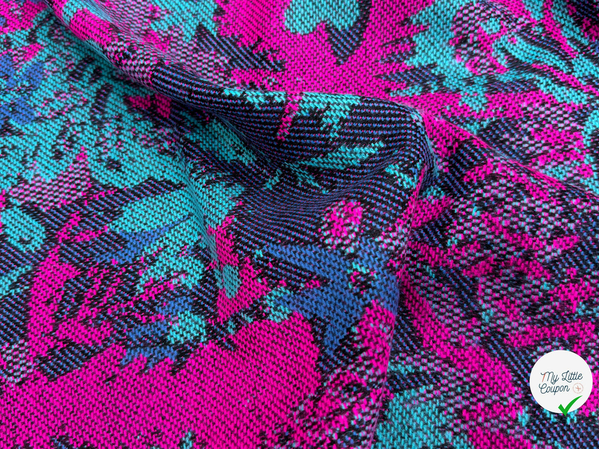 MAILLE GRATTÉE JACQUARD FLEURS FUCHSIA ET TURQUOISE - My Little Coupon