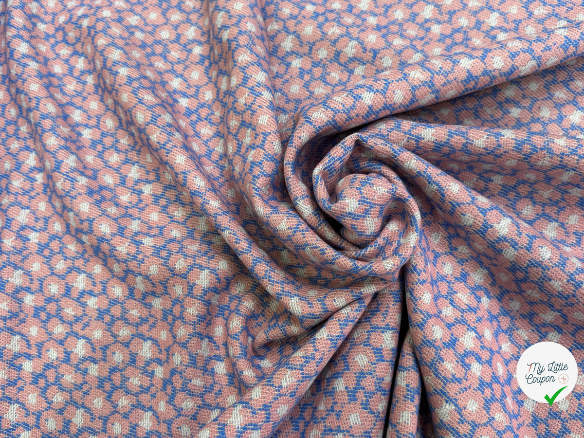 MAILLE GRATTÉE JACQUARD FLEURS ROSE PÂLE FOND BLEU - My Little Coupon
