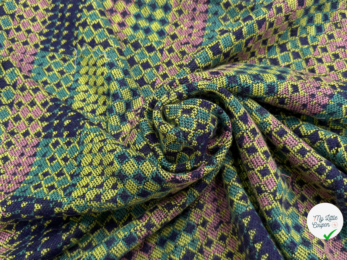 MAILLE GRATTÉE JACQUARD MOSAÏQUE VERT ET ROSE CORNILLON FAIENCE ANIS - My Little Coupon