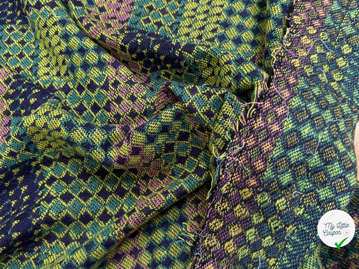 MAILLE GRATTÉE JACQUARD MOSAÏQUE VERT ET ROSE CORNILLON FAIENCE ANIS - My Little Coupon