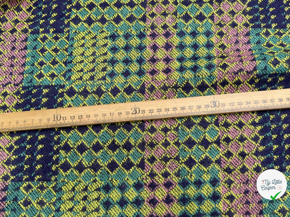 MAILLE GRATTÉE JACQUARD MOSAÏQUE VERT ET ROSE CORNILLON FAIENCE ANIS - My Little Coupon