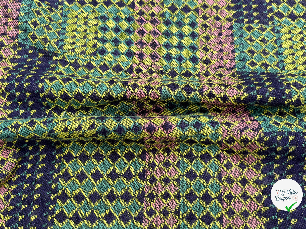 MAILLE GRATTÉE JACQUARD MOSAÏQUE VERT ET ROSE CORNILLON FAIENCE ANIS - My Little Coupon