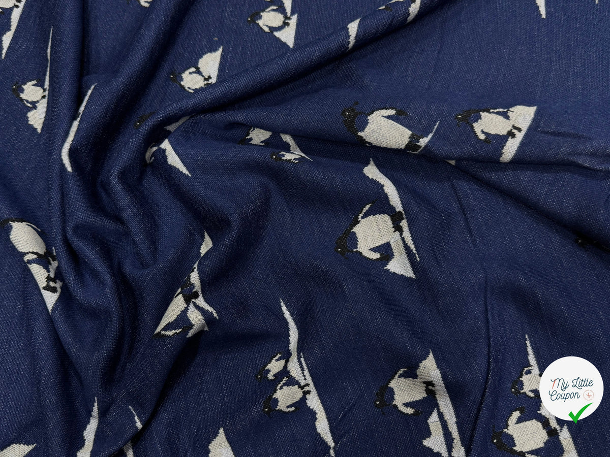 MAILLE JACQUARD ESPRIT MILANO IMPRIMÉ PINGOUINS BLEU MARINE - My Little Coupon