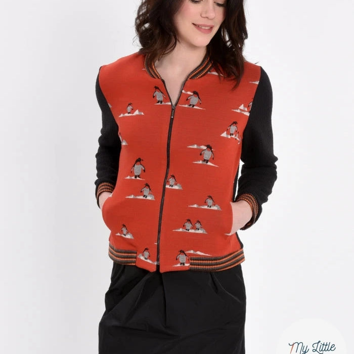 MAILLE JACQUARD ESPRIT MILANO IMPRIMÉ PINGOUINS ROUGE ORANGÉ - My Little Coupon