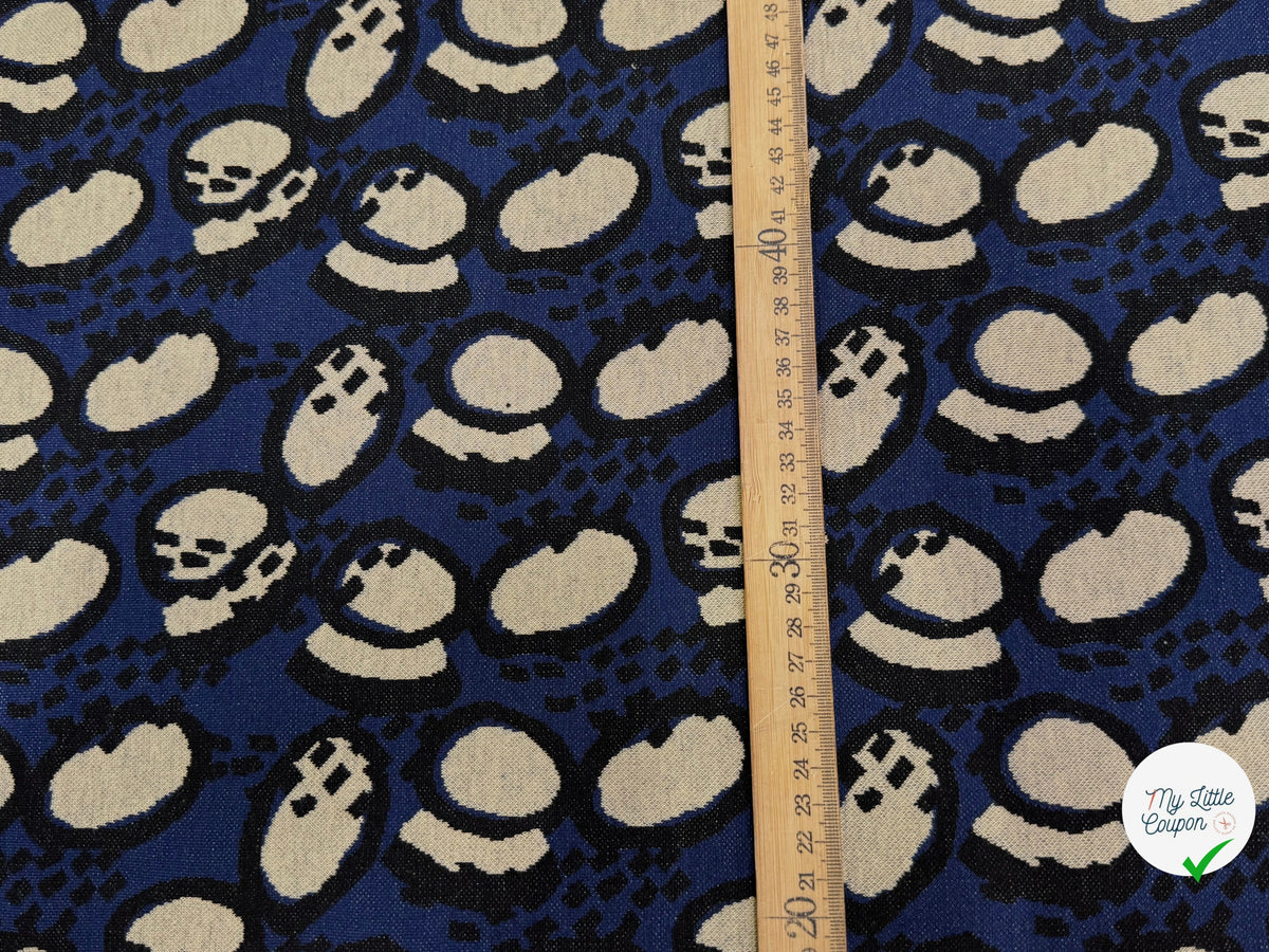 MAILLE JACQUARD ESPRIT MILANO MOTIF ABSTRAIT ÉCRU FOND BLEU MARINE - My Little Coupon