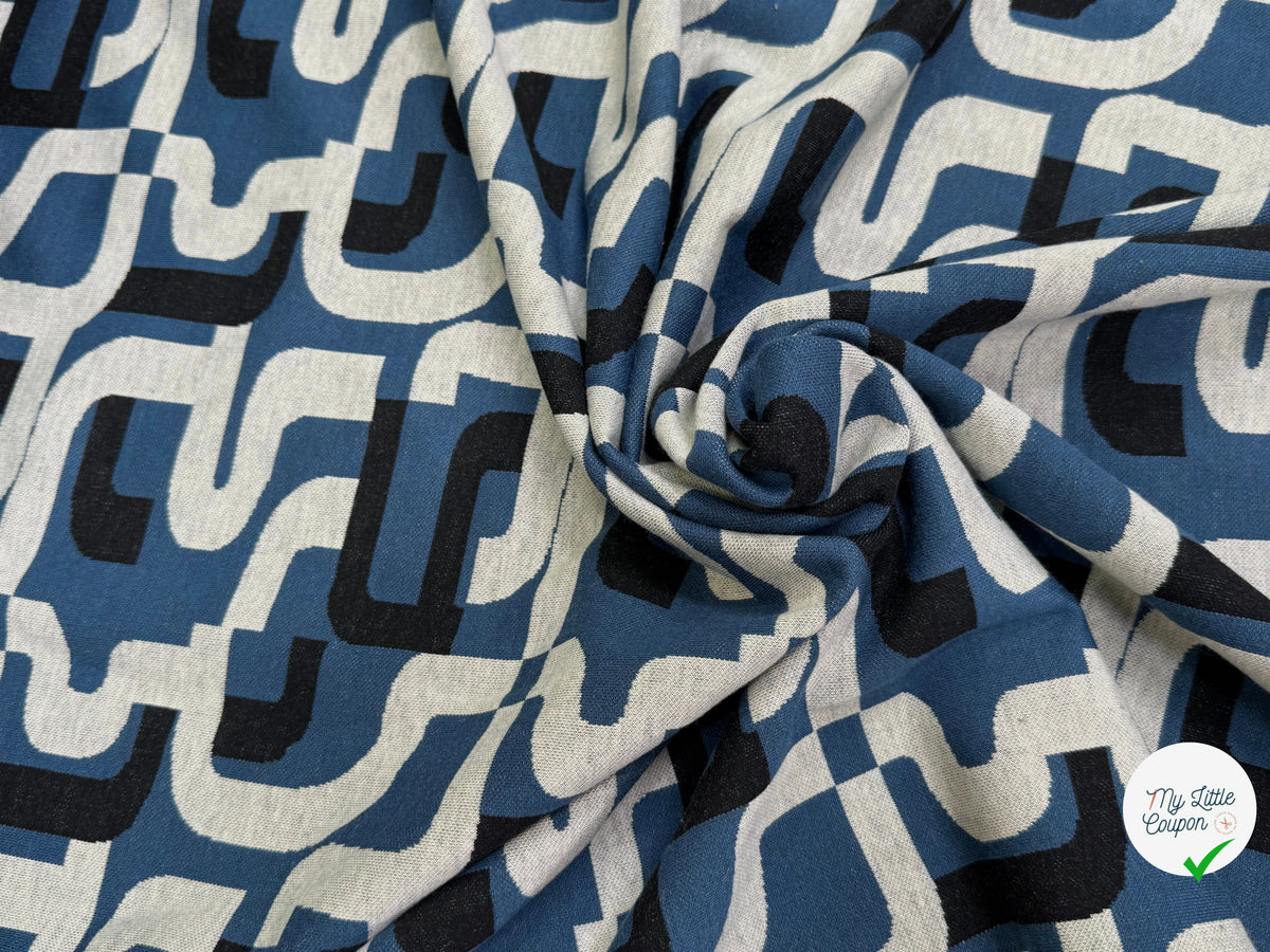 MAILLE JACQUARD ESPRIT MILANO MOTIF CALLIGRAPHIE BLEU MARINE ET BLANC - My Little Coupon